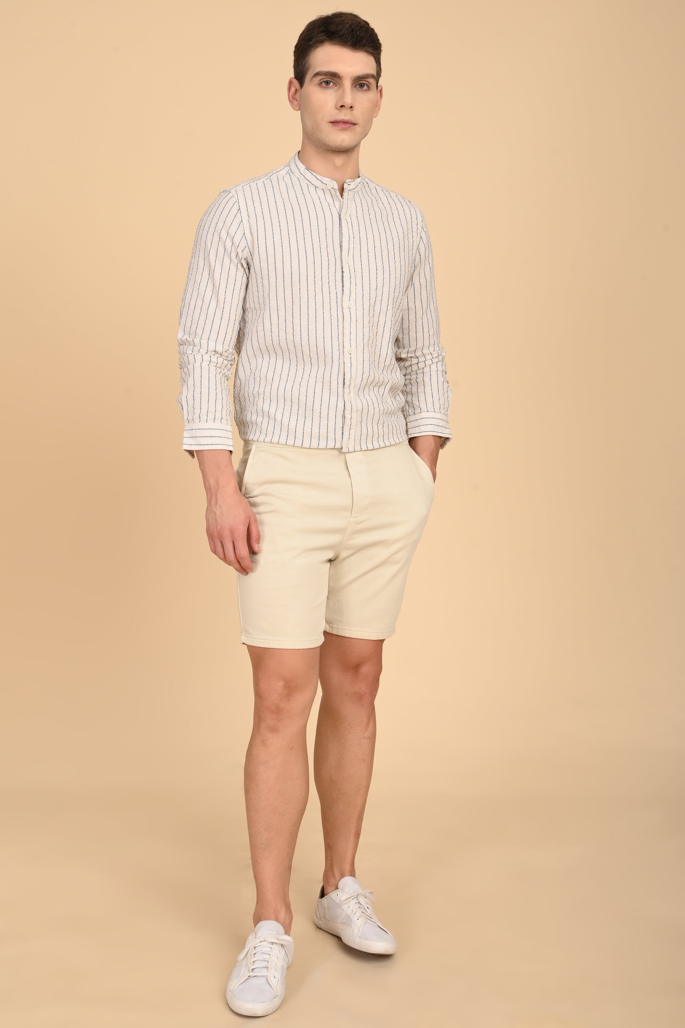 Men Cindy Natural Seersucker Striped Shirt Navy