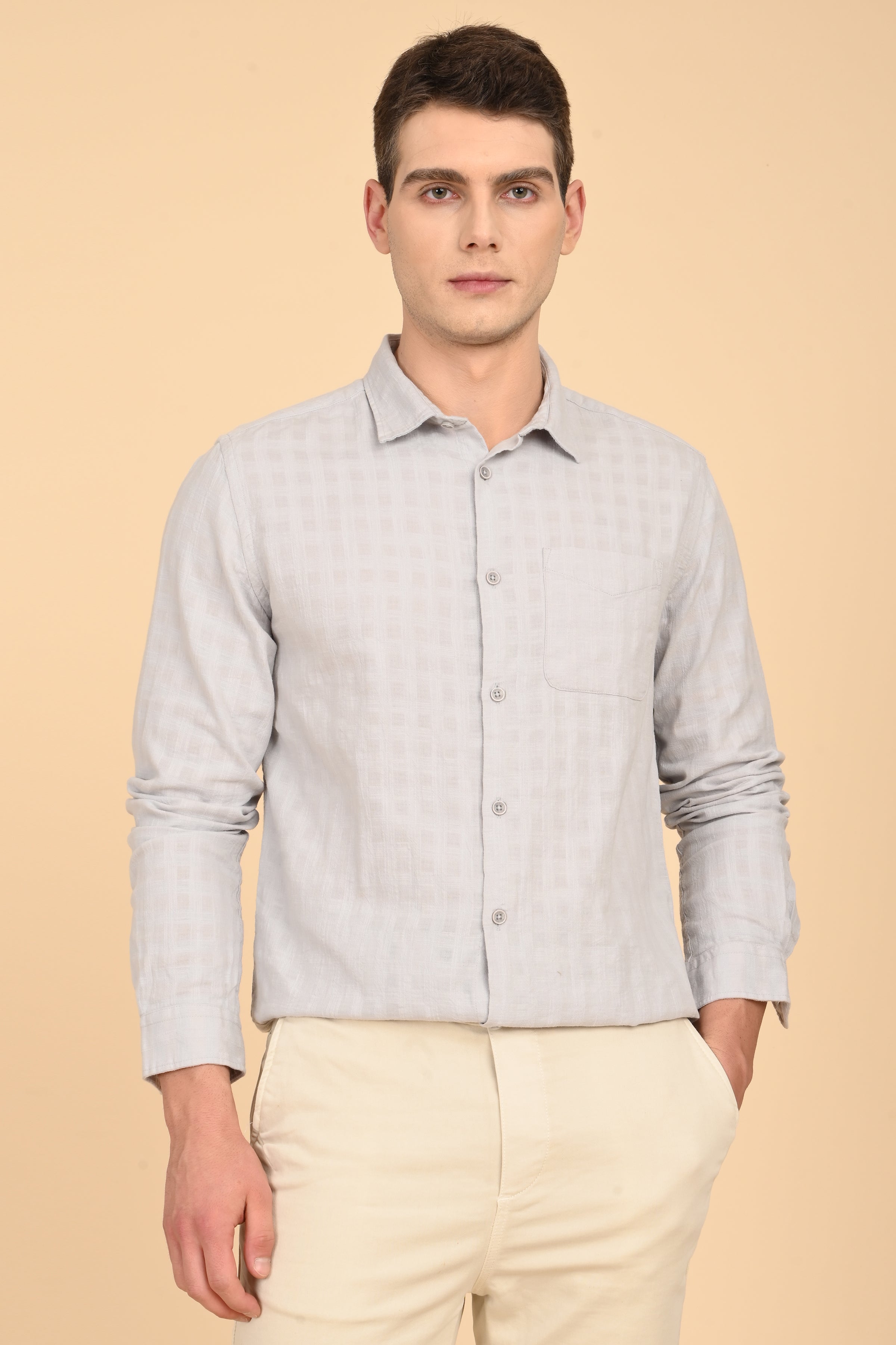 Men Milon Structured Slub Solid Shirt Lt Grey