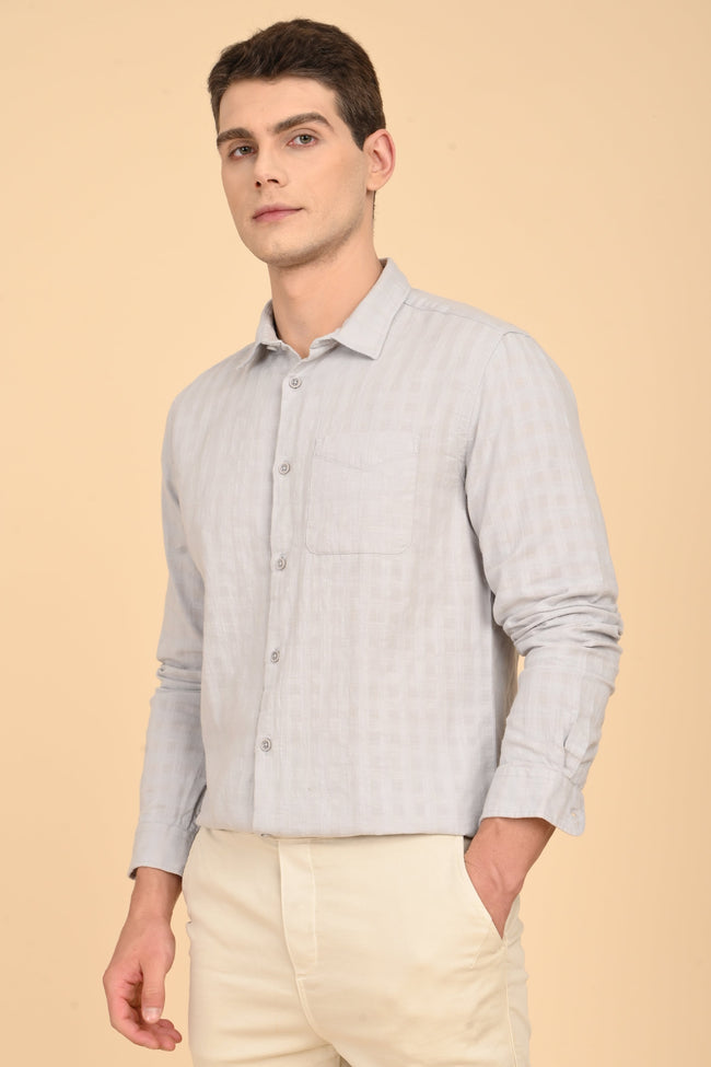 Men Milon Structured Slub Solid Shirt Lt Grey