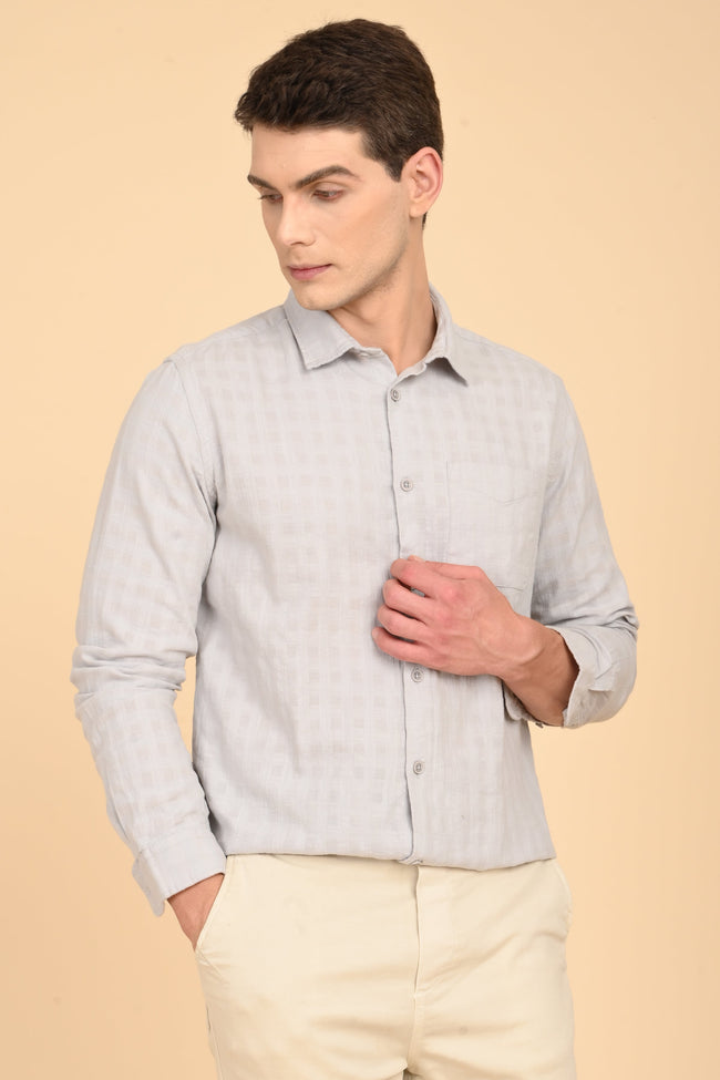 Men Milon Structured Slub Solid Shirt Lt Grey