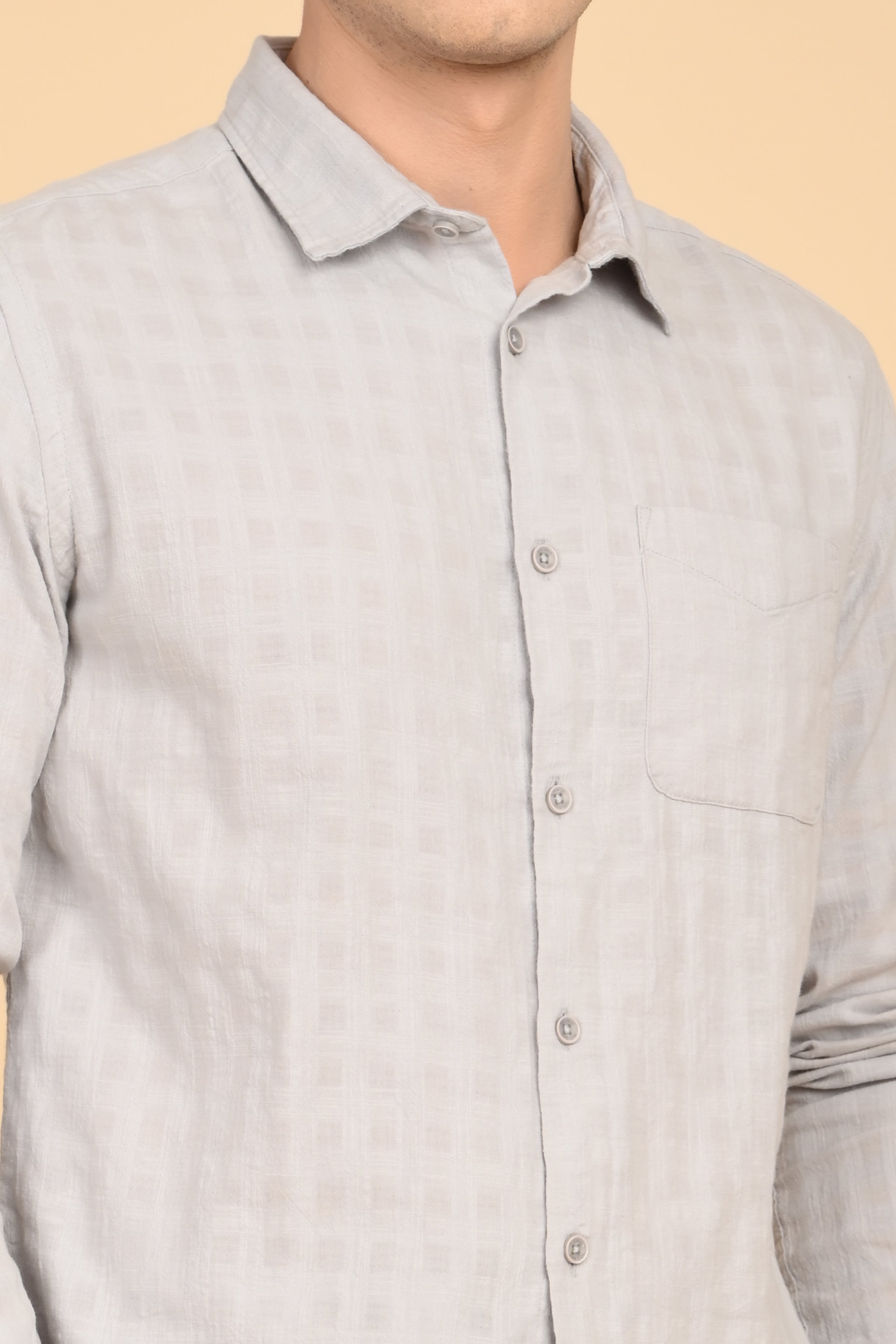 Men Milon Structured Slub Solid Shirt Lt Grey