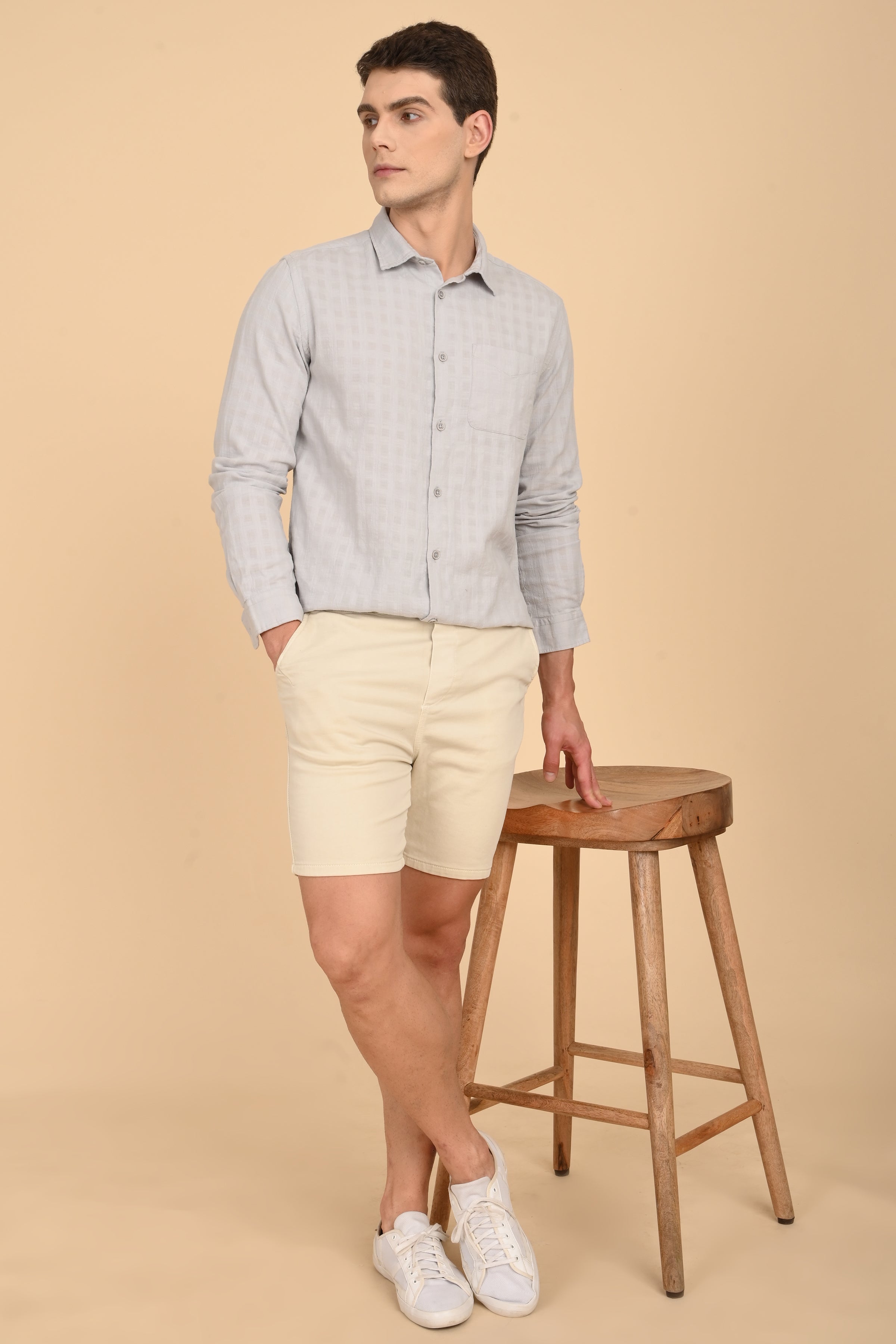 Men Milon Structured Slub Solid Shirt Lt Grey
