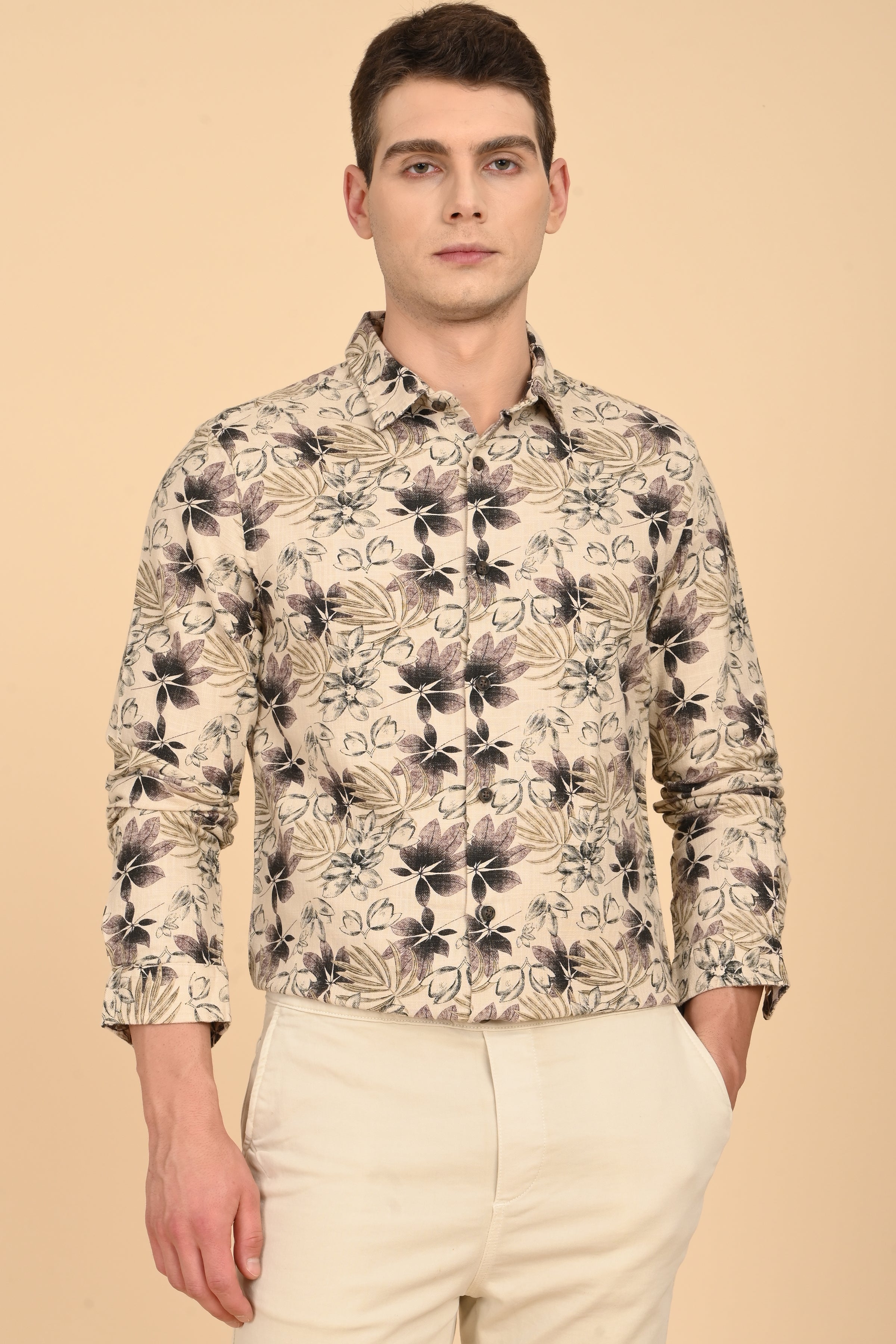 Men Flourish Cotton Slub Printed Shirt Purple