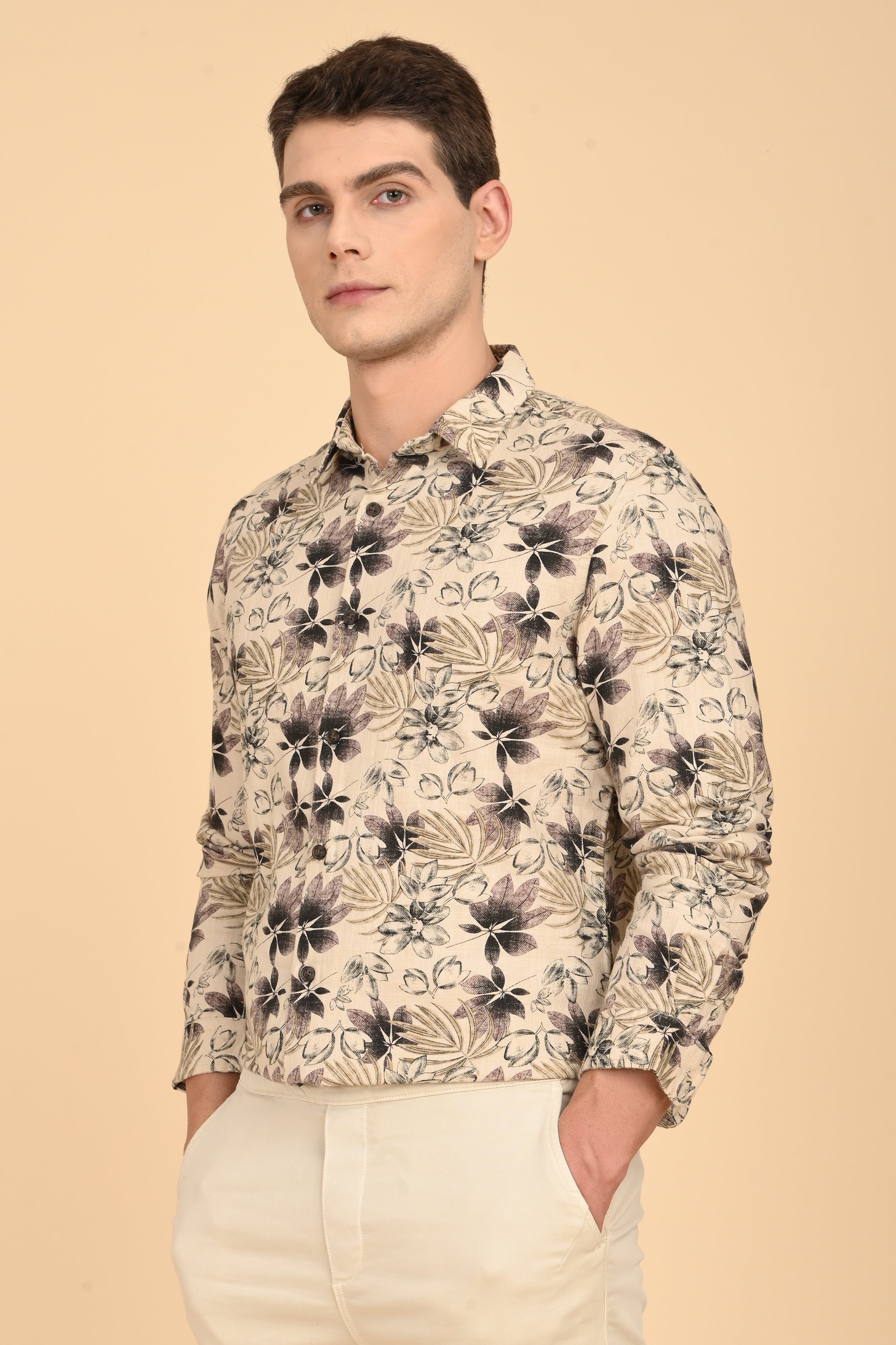 Men Flourish Cotton Slub Printed Shirt Purple