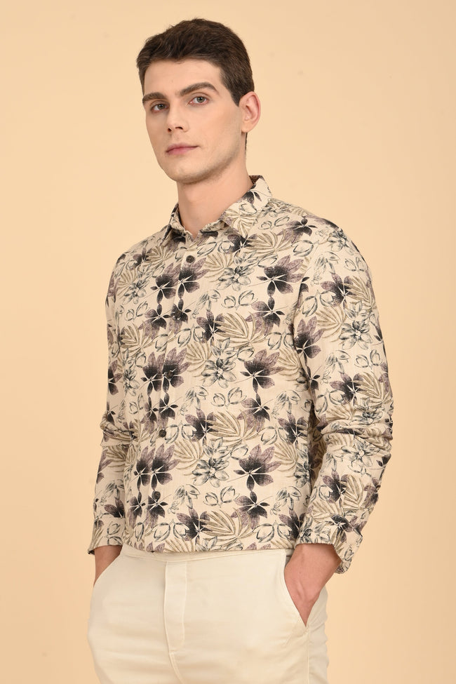 Men Flourish Cotton Slub Printed Shirt Purple