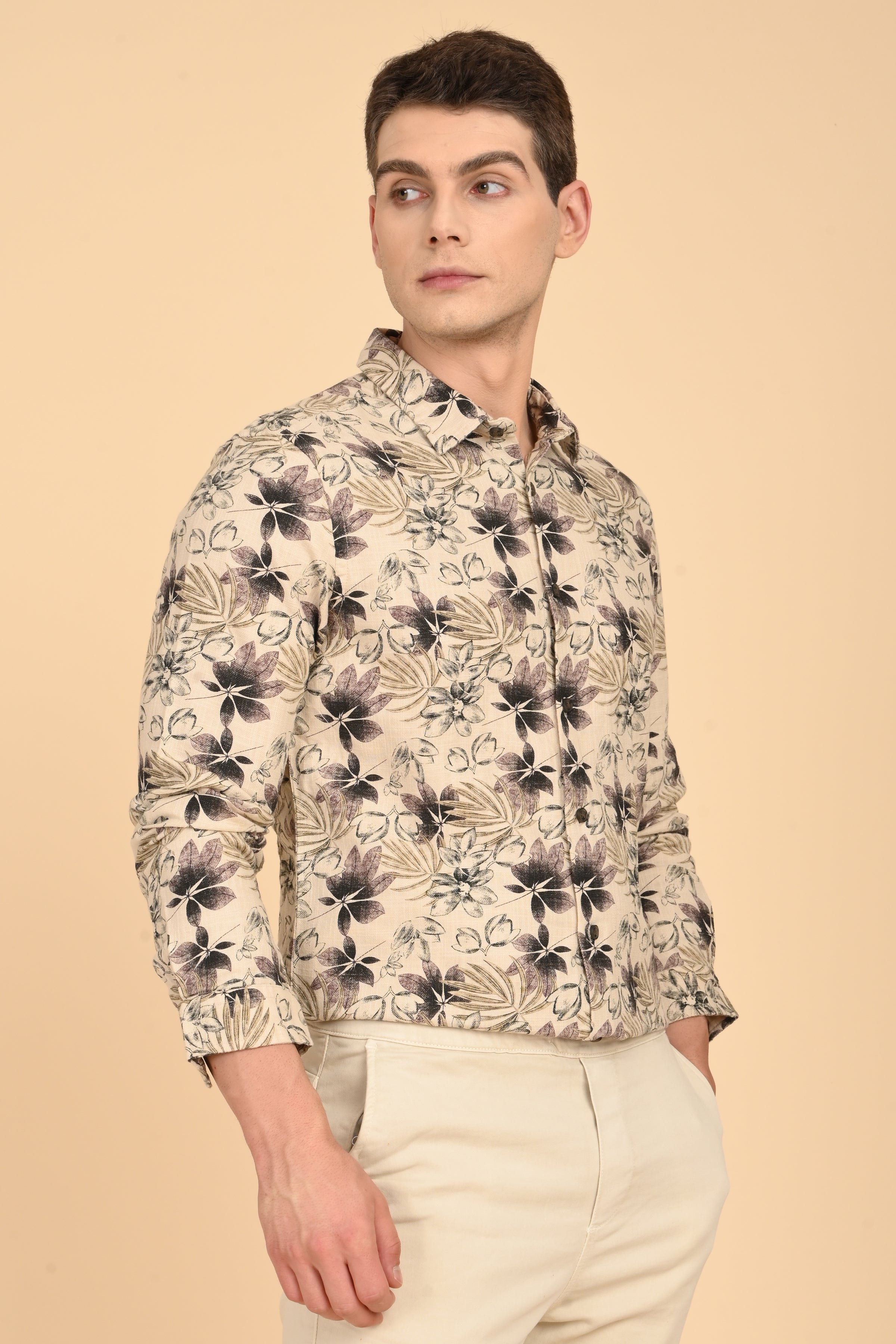 Men Flourish Cotton Slub Printed Shirt Purple