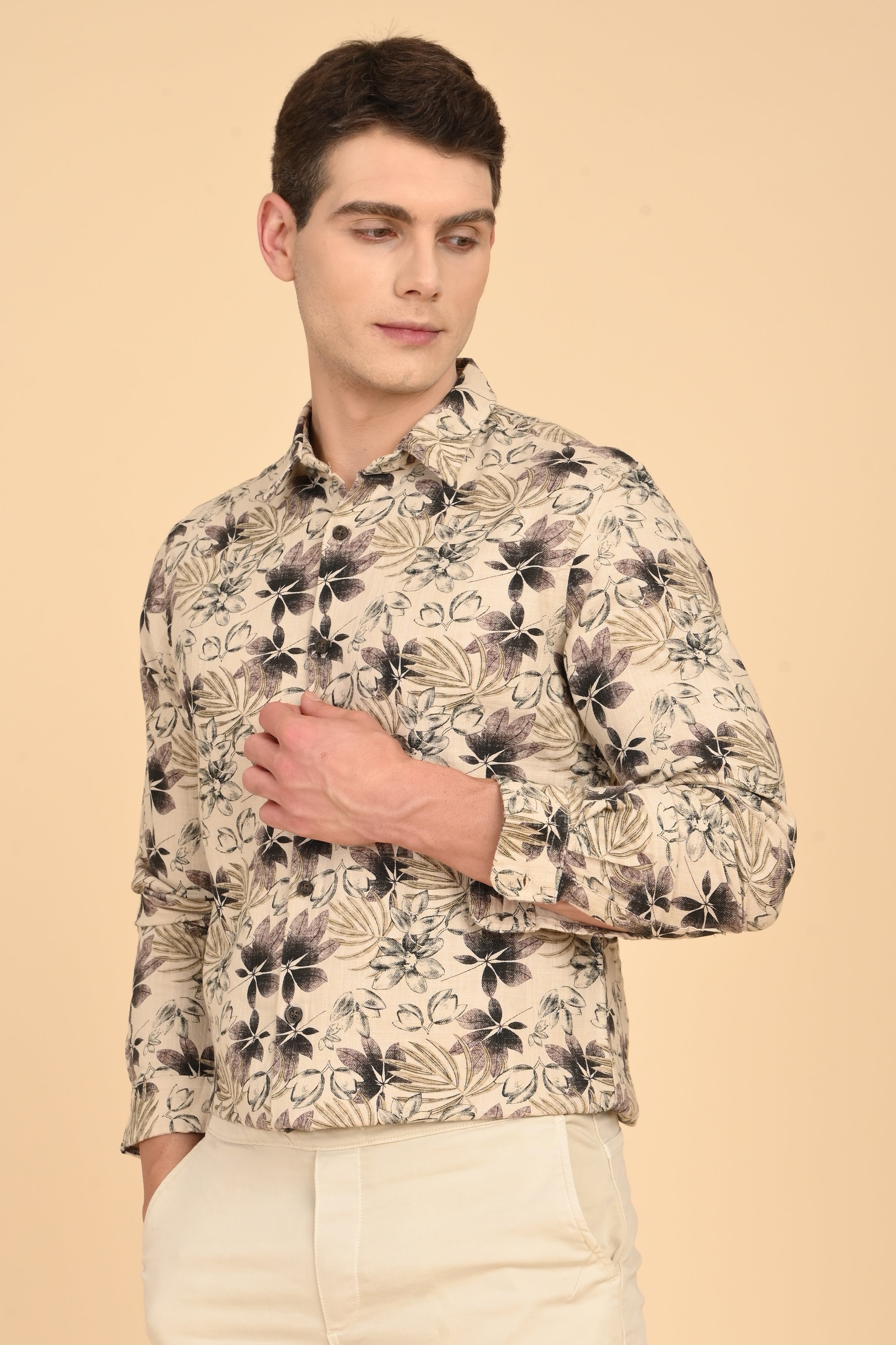 Men Flourish Cotton Slub Printed Shirt Purple