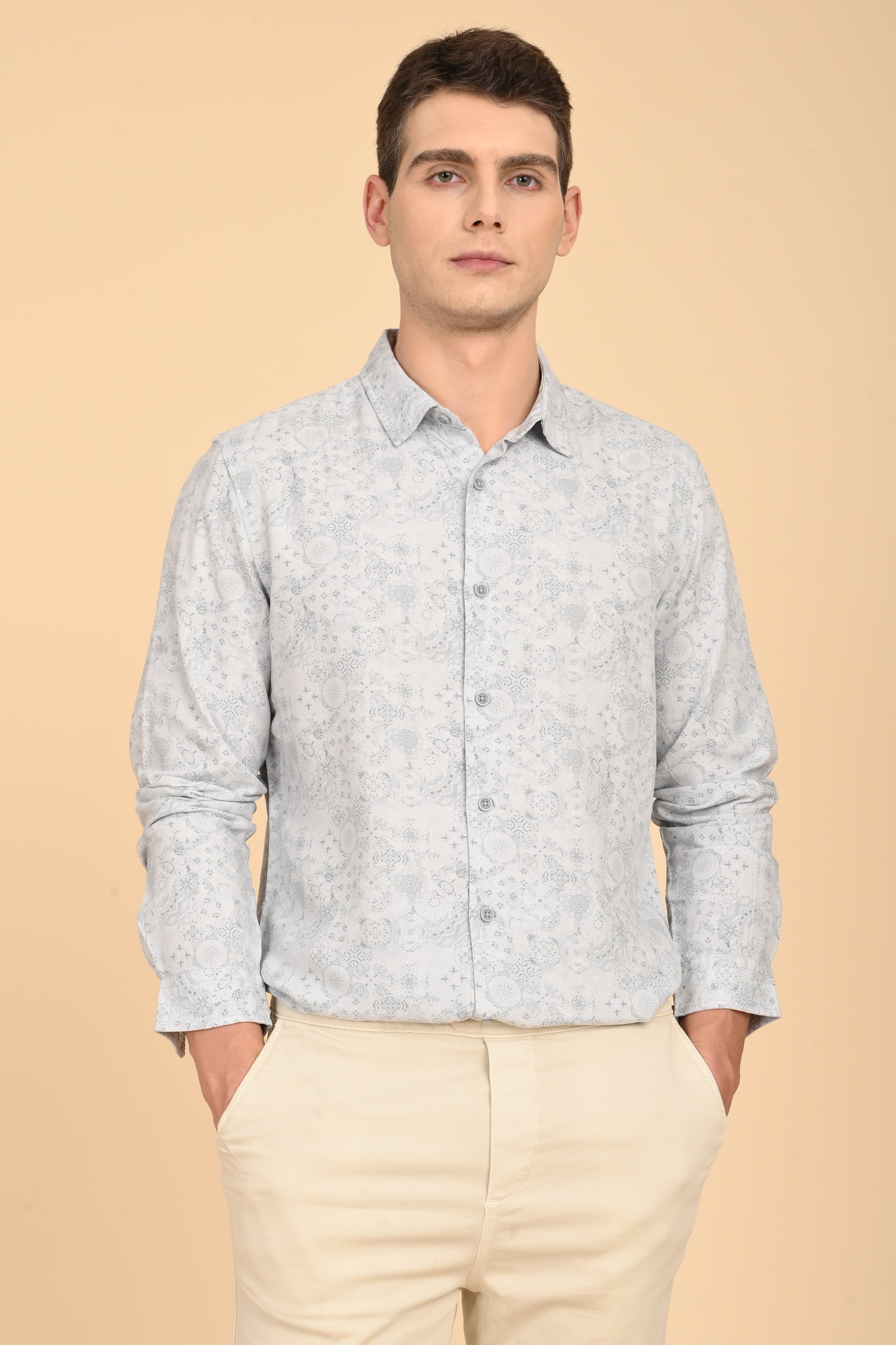 Men Jennifer Soft Cotton Printed Shirt Blue
