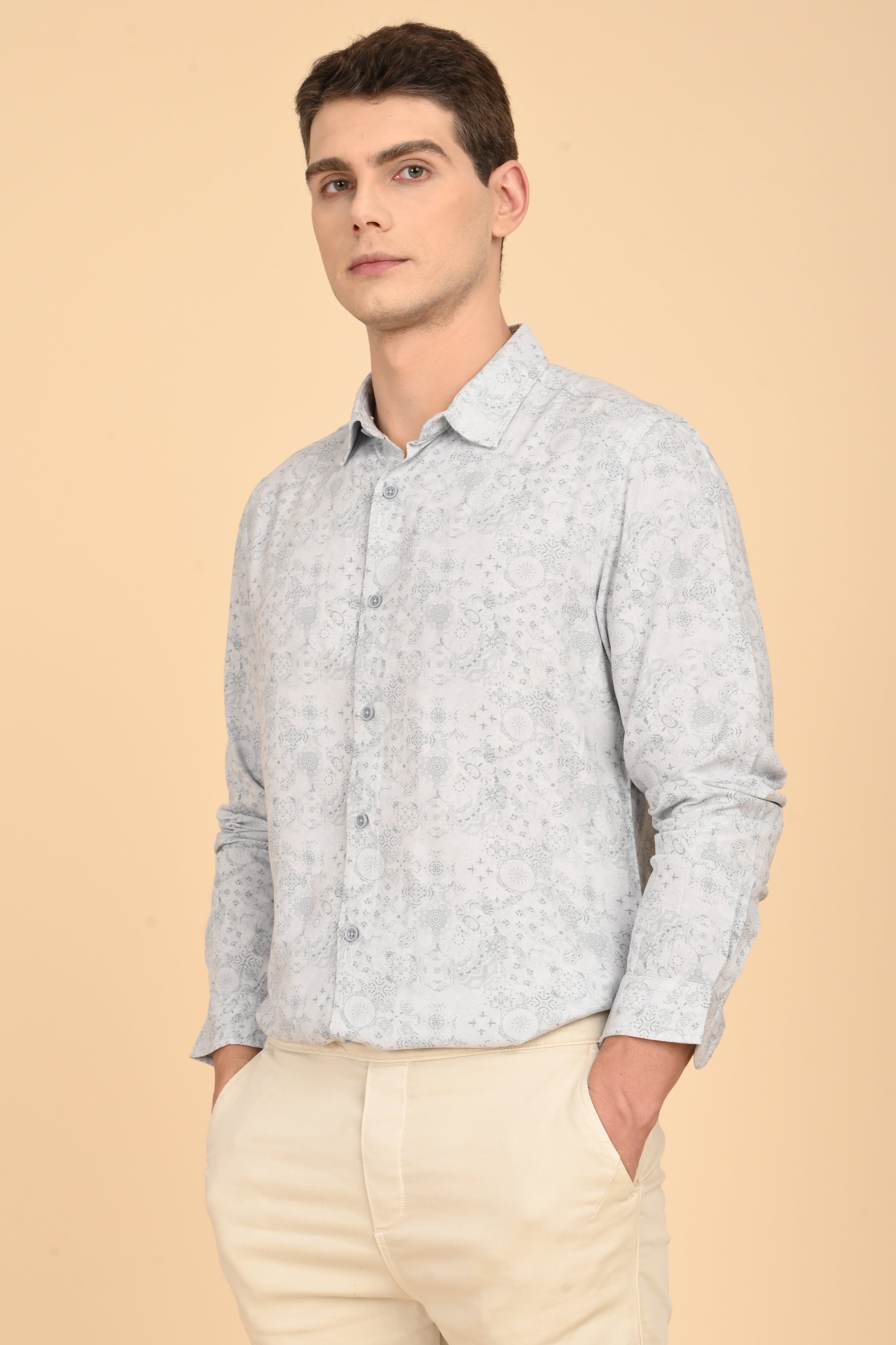 Men Jennifer Soft Cotton Printed Shirt Blue