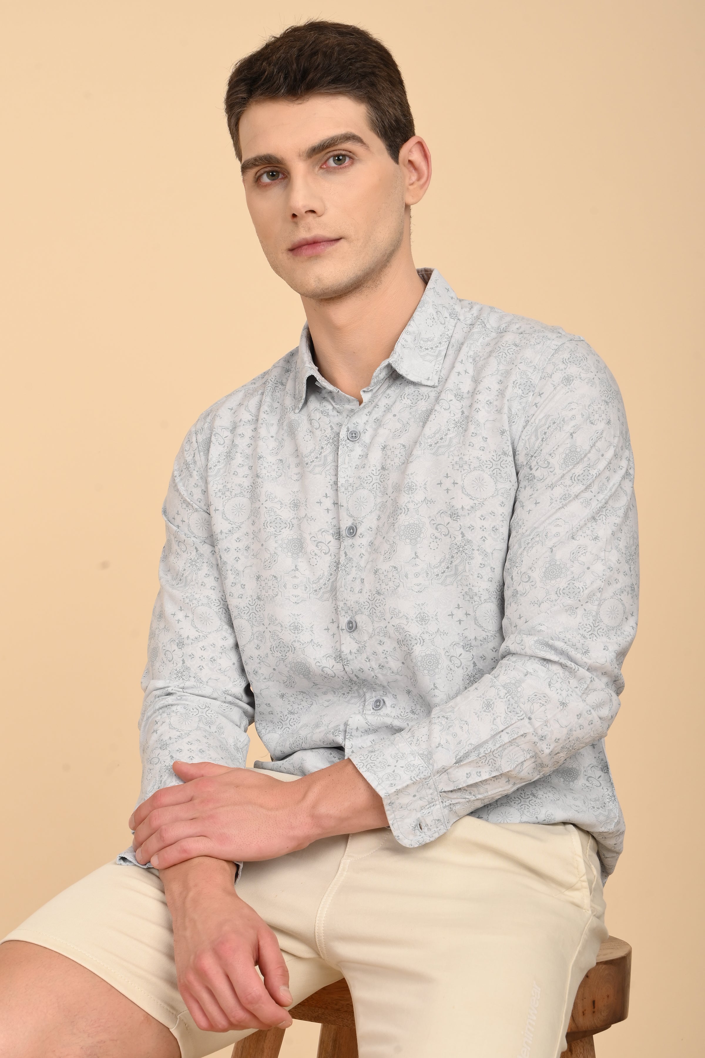 Men Jennifer Soft Cotton Printed Shirt Blue