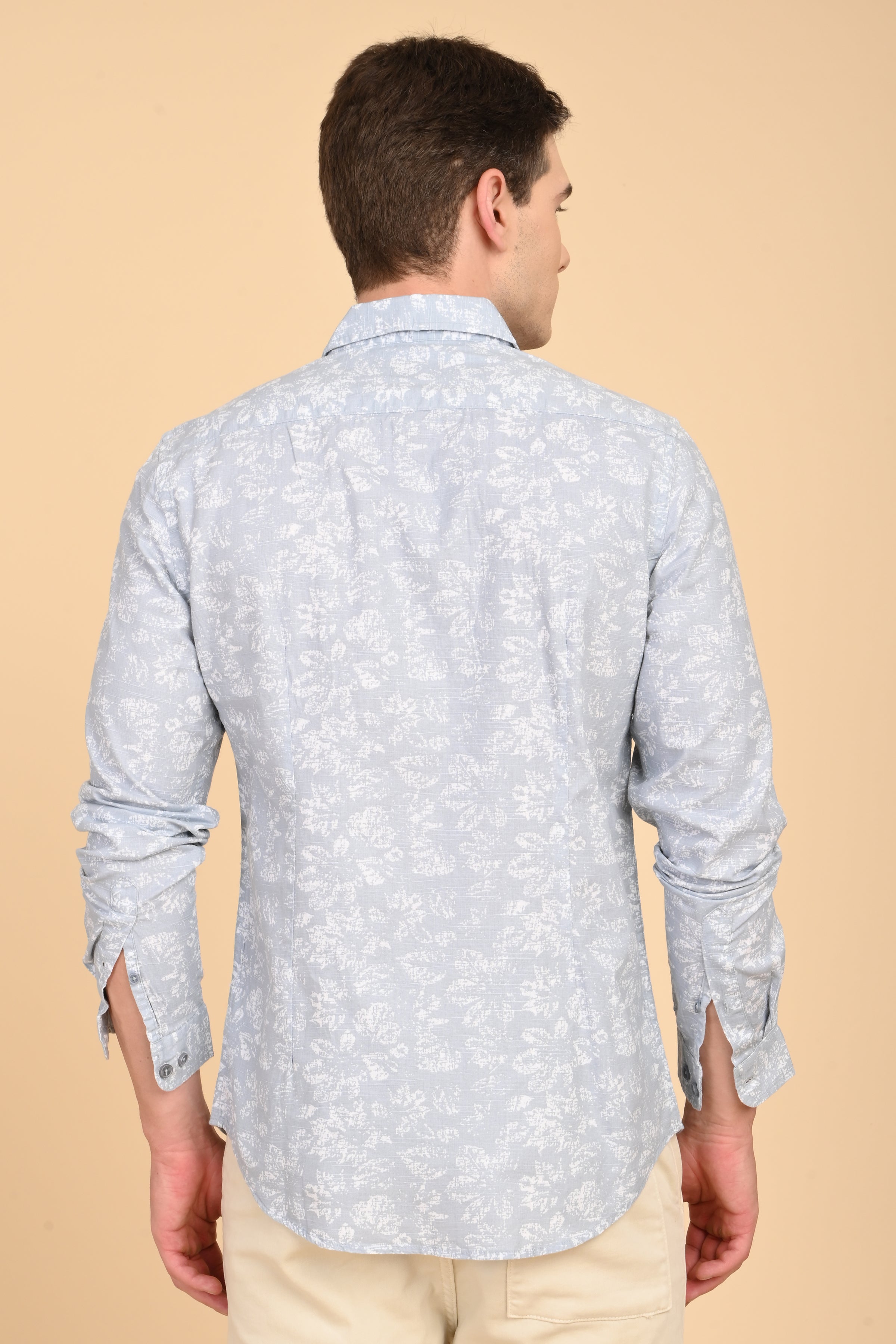 Men Mitchell Cotton Linen Printed Shirt Lt Grey