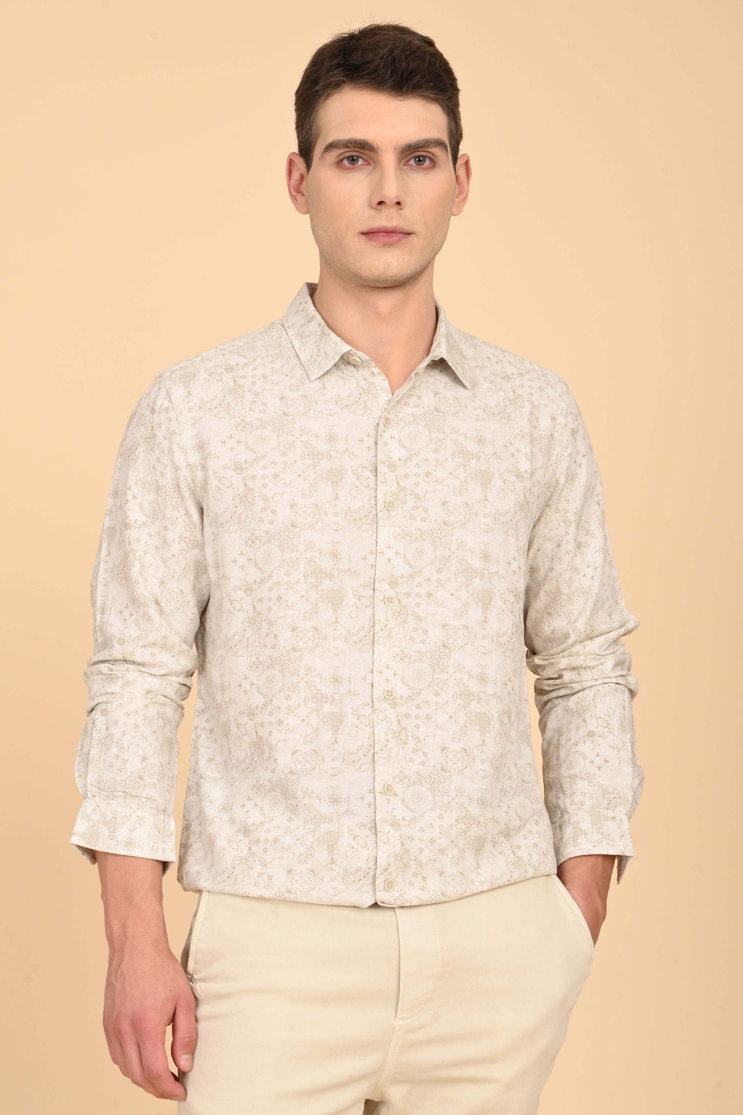 Men Jennifer Soft Cotton Printed Shirt Green