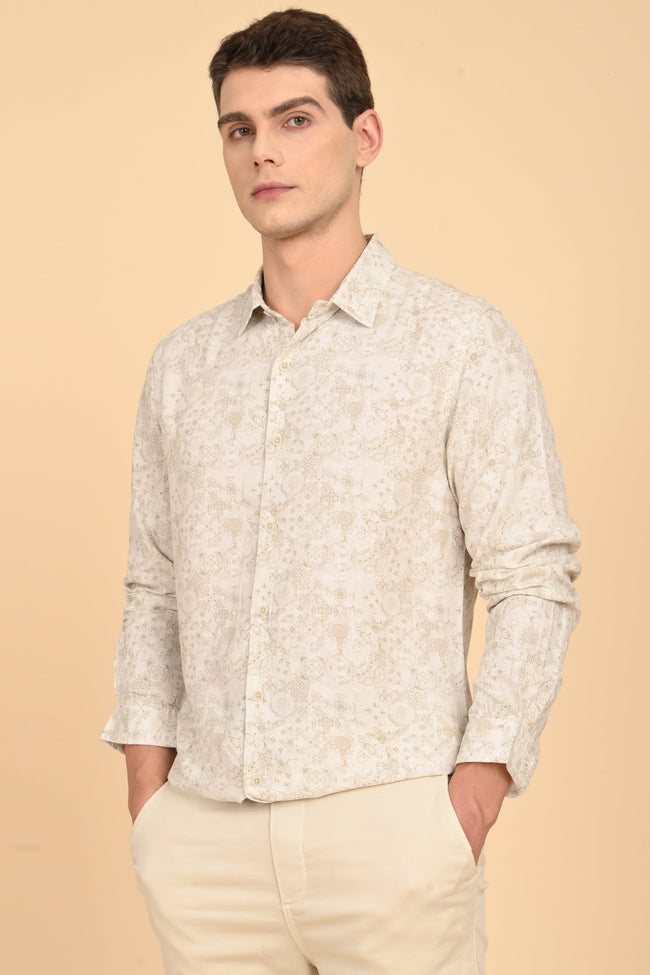 Men Jennifer Soft Cotton Printed Shirt Green