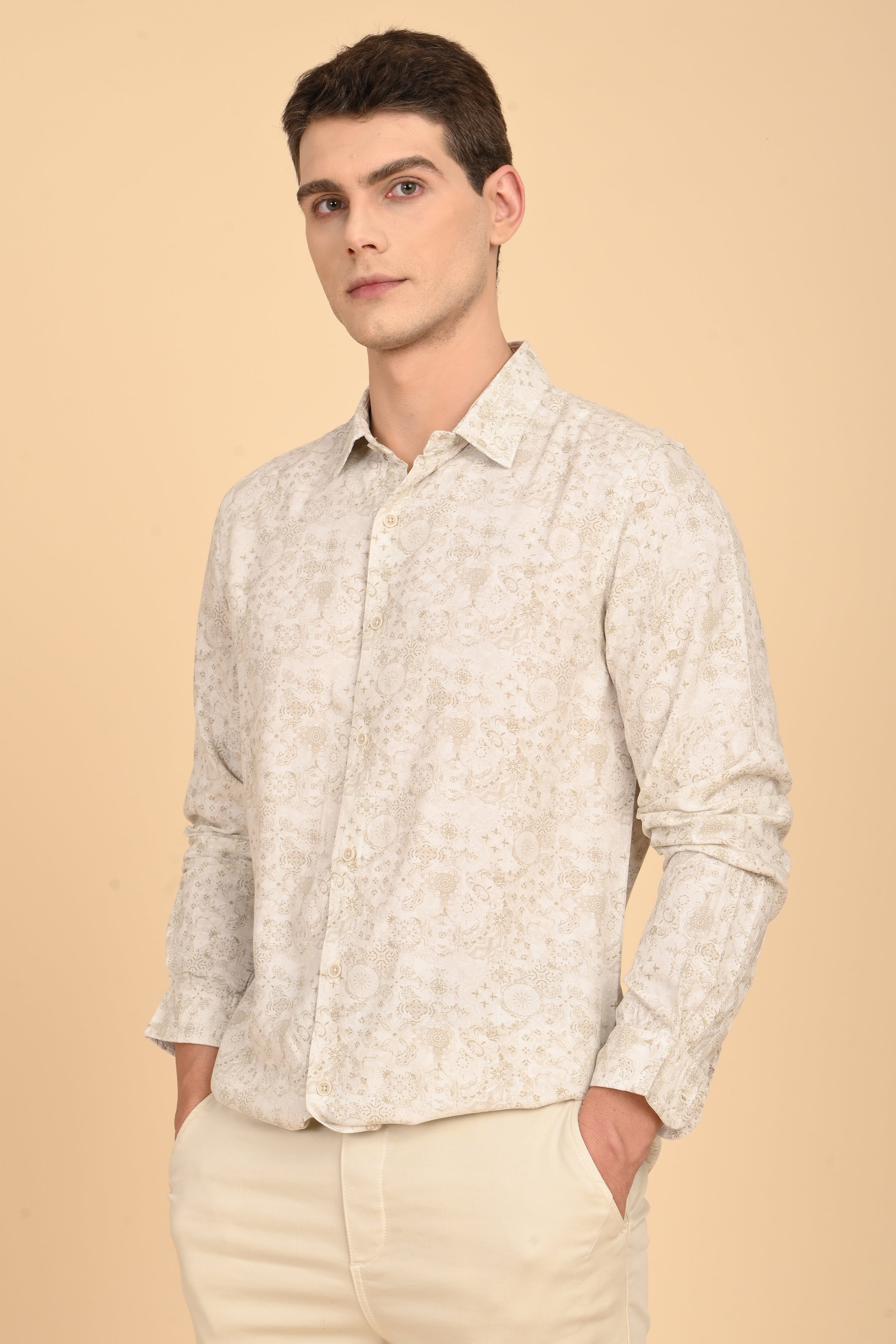 Men Jennifer Soft Cotton Printed Shirt Green
