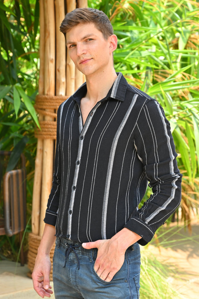 Men Textured Striped Shirt