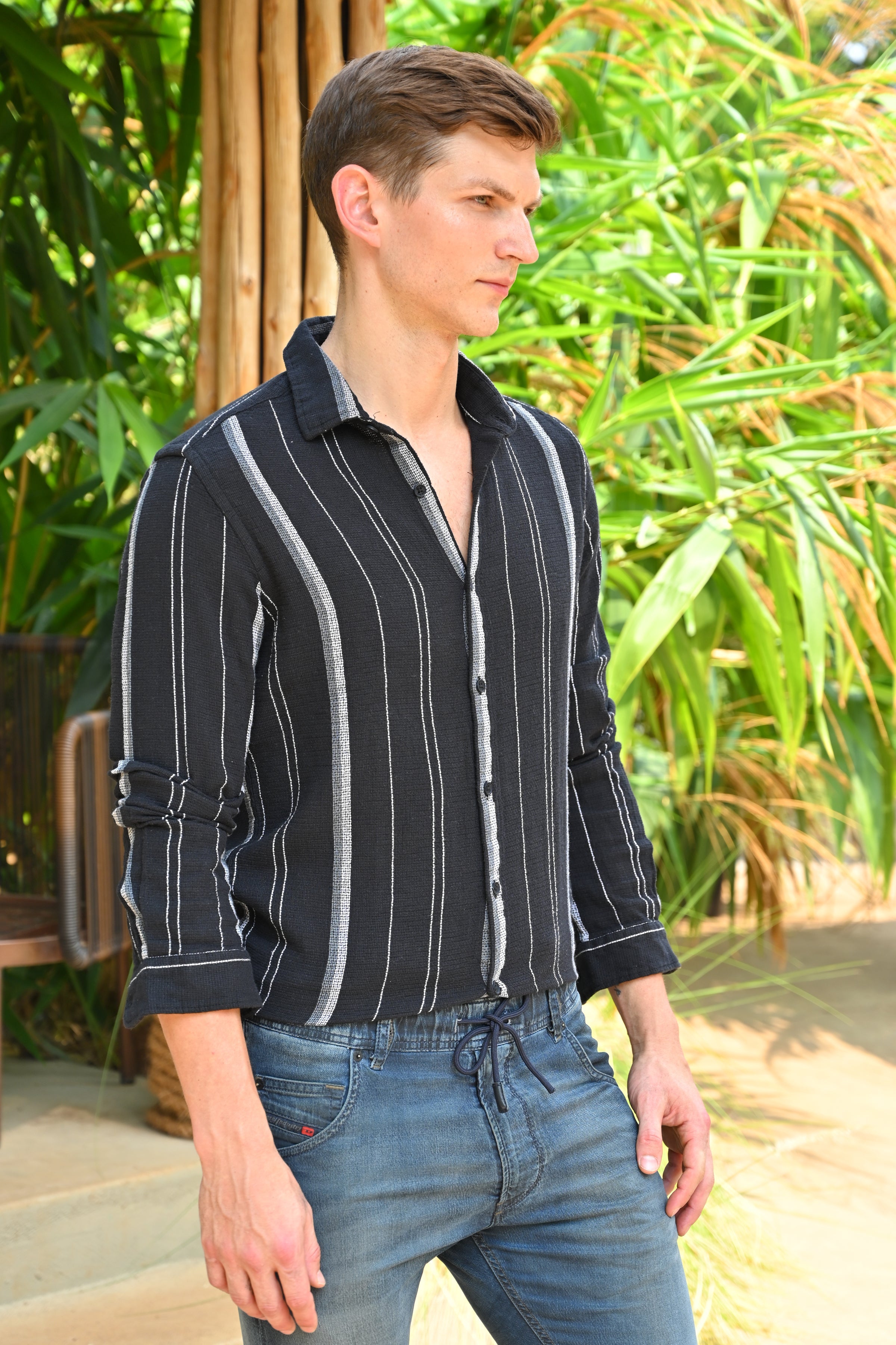 Men Textured Striped Shirt