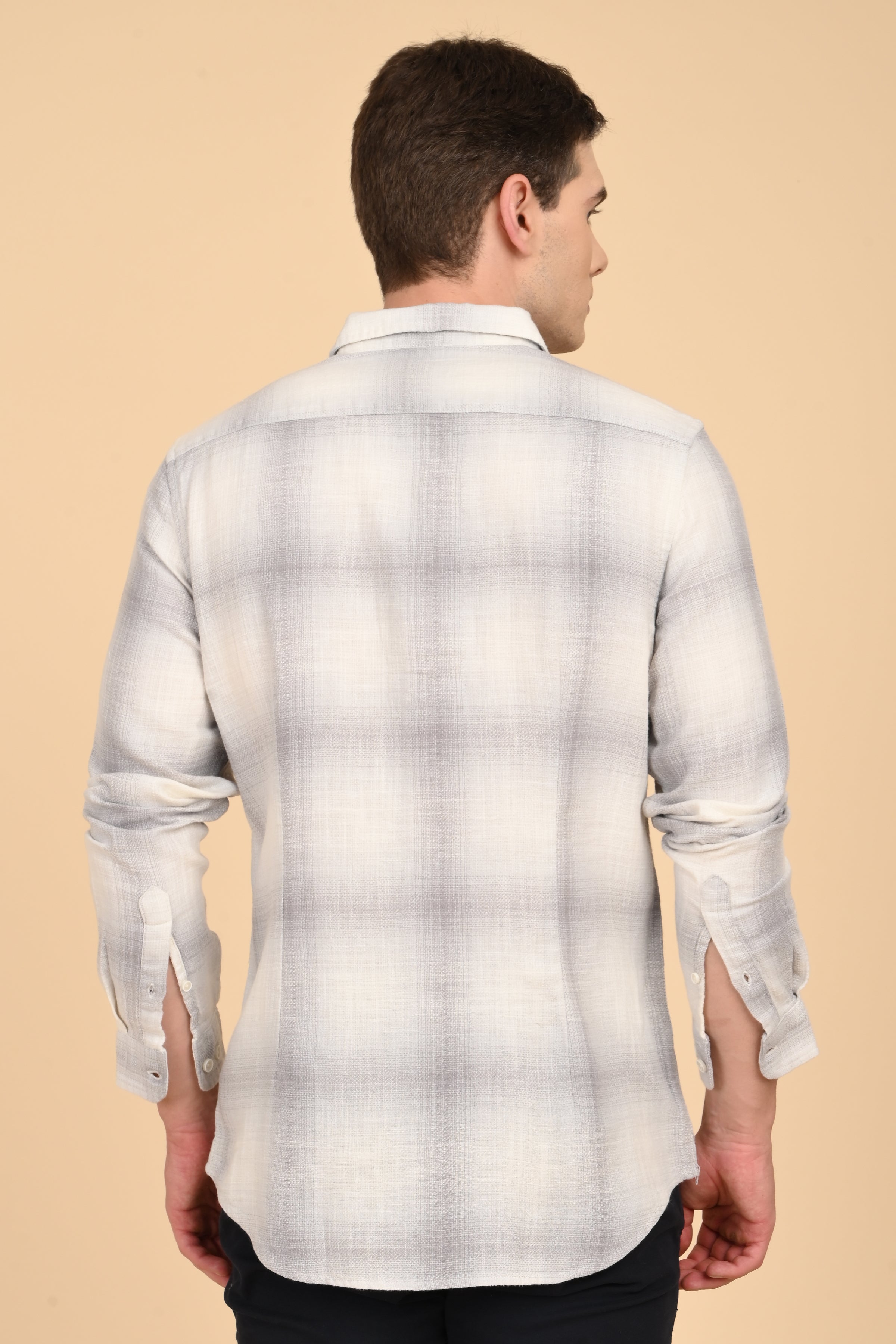 Men Calvin Dobby Slub Check Shirt Grey