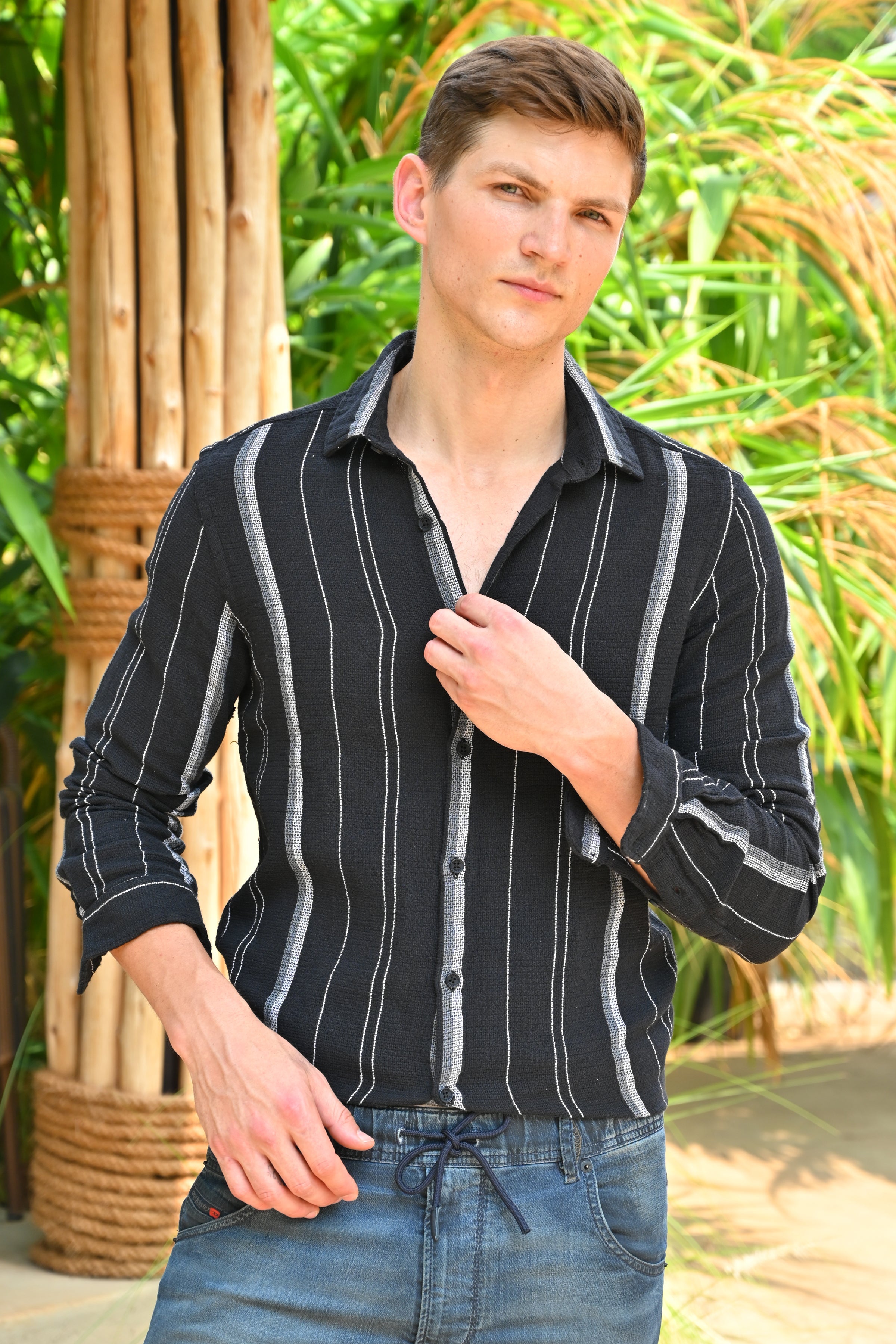Men Textured Striped Shirt