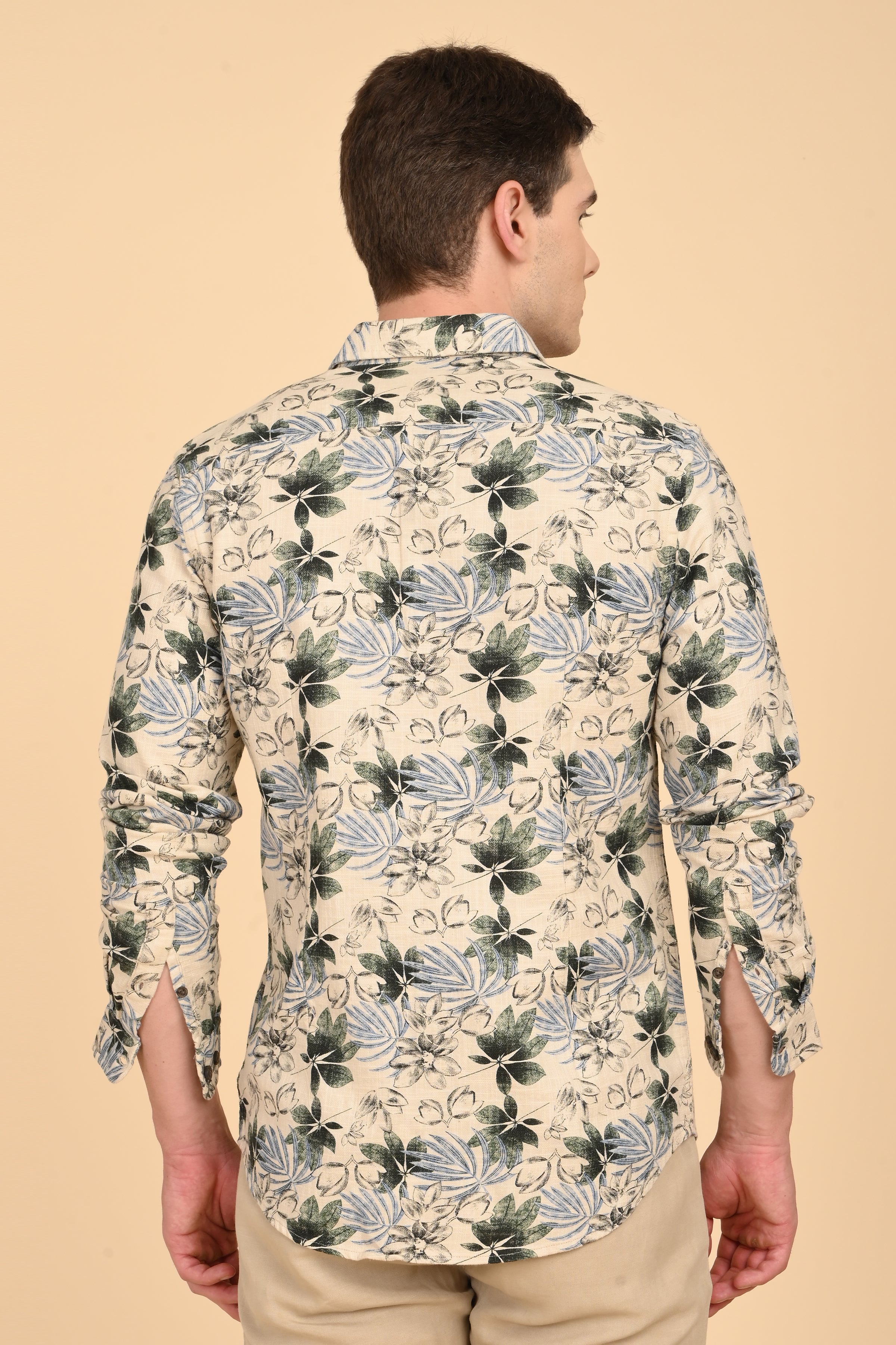 Men Flourish Cotton Slub Printed Shirt Green