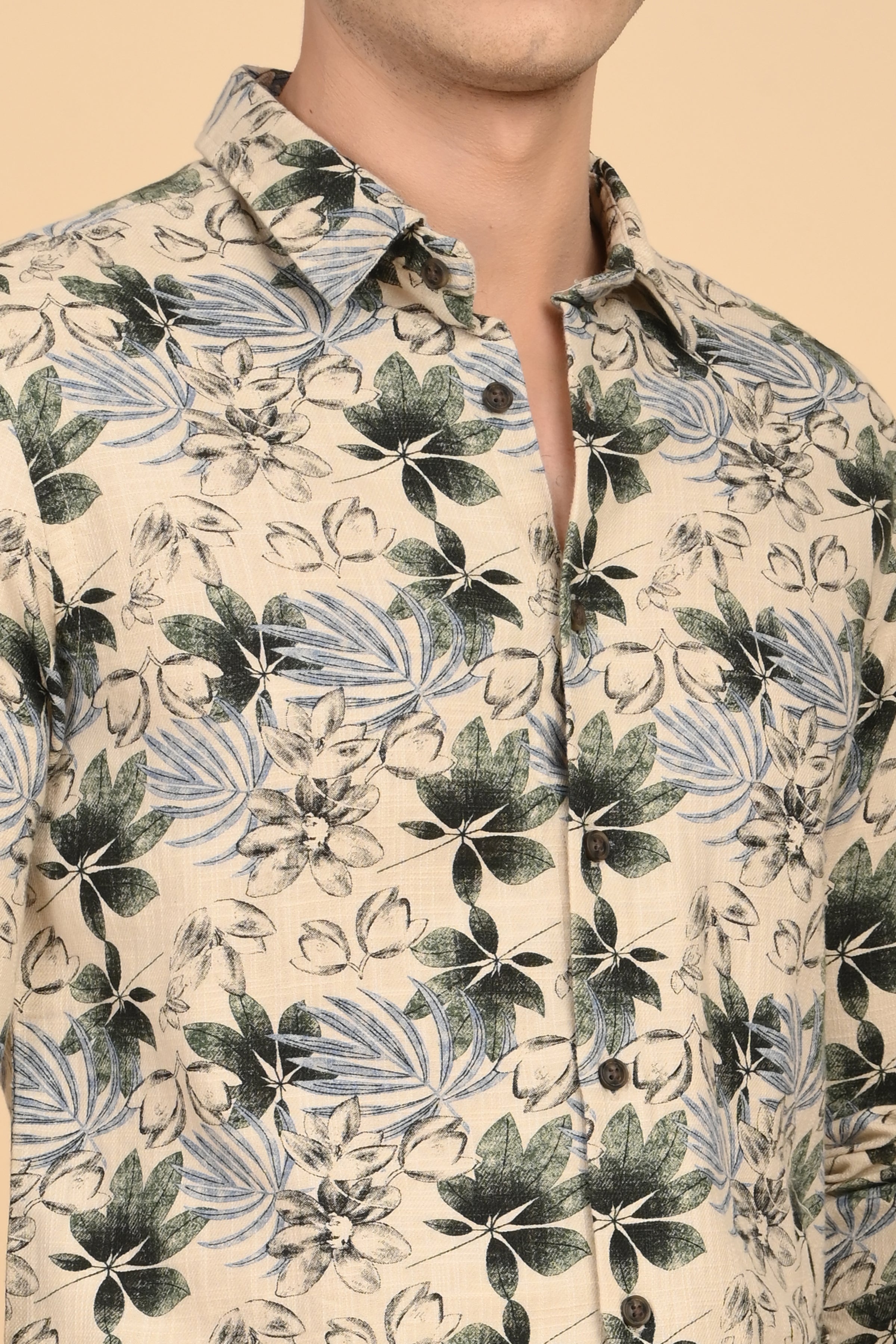 Men Flourish Cotton Slub Printed Shirt Green
