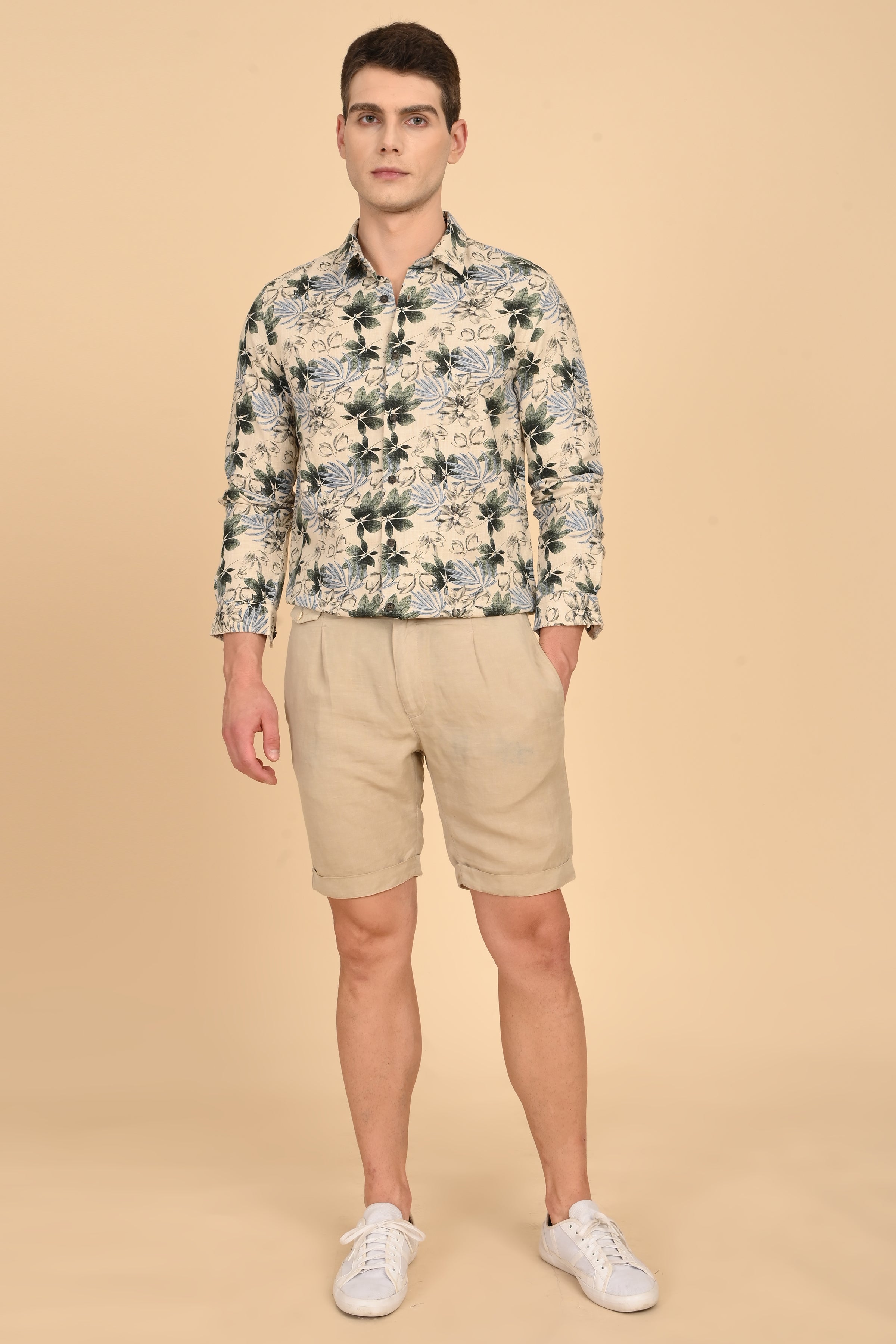 Men Flourish Cotton Slub Printed Shirt Green