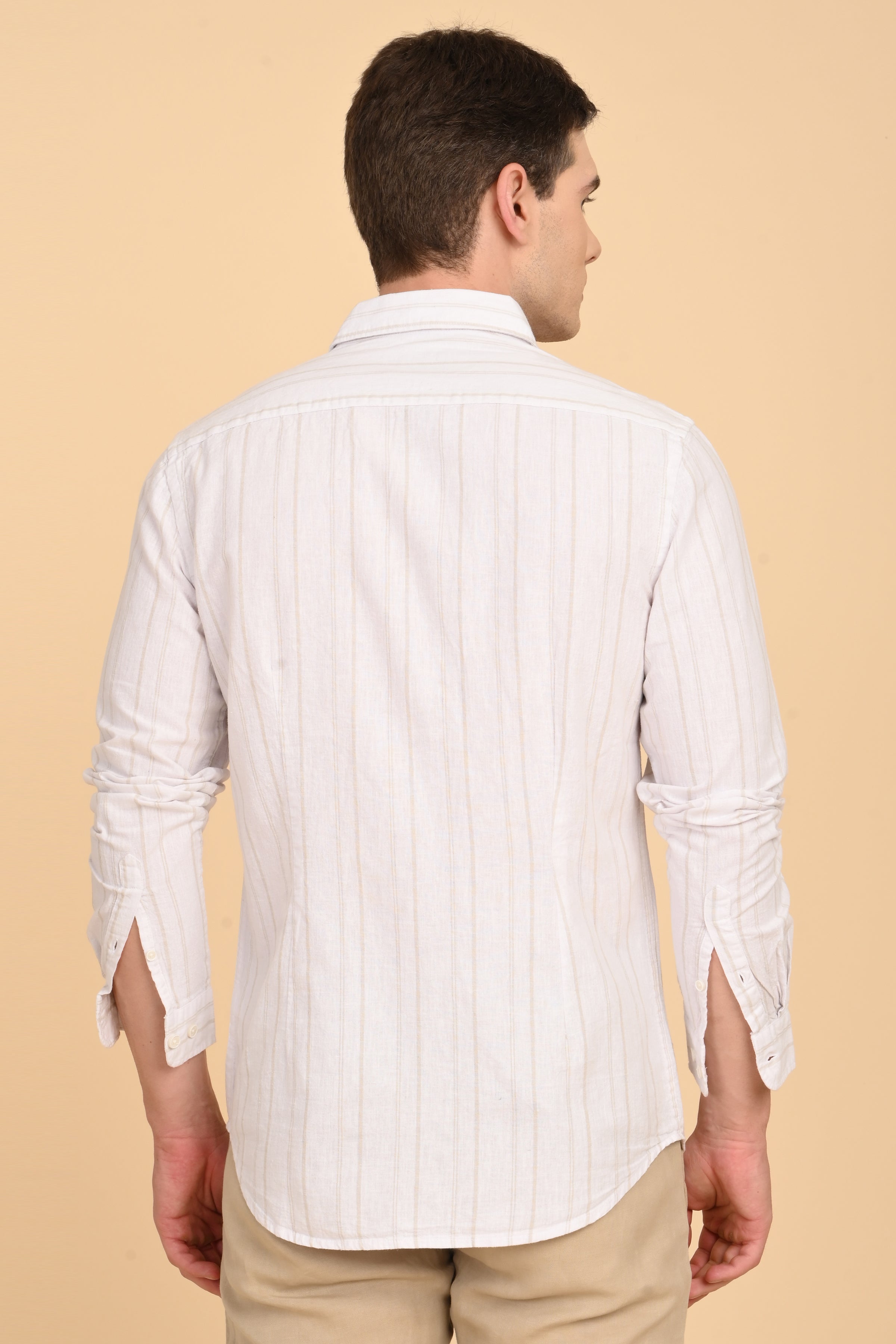 Men Newton White Cotton Linen Striped Shirt