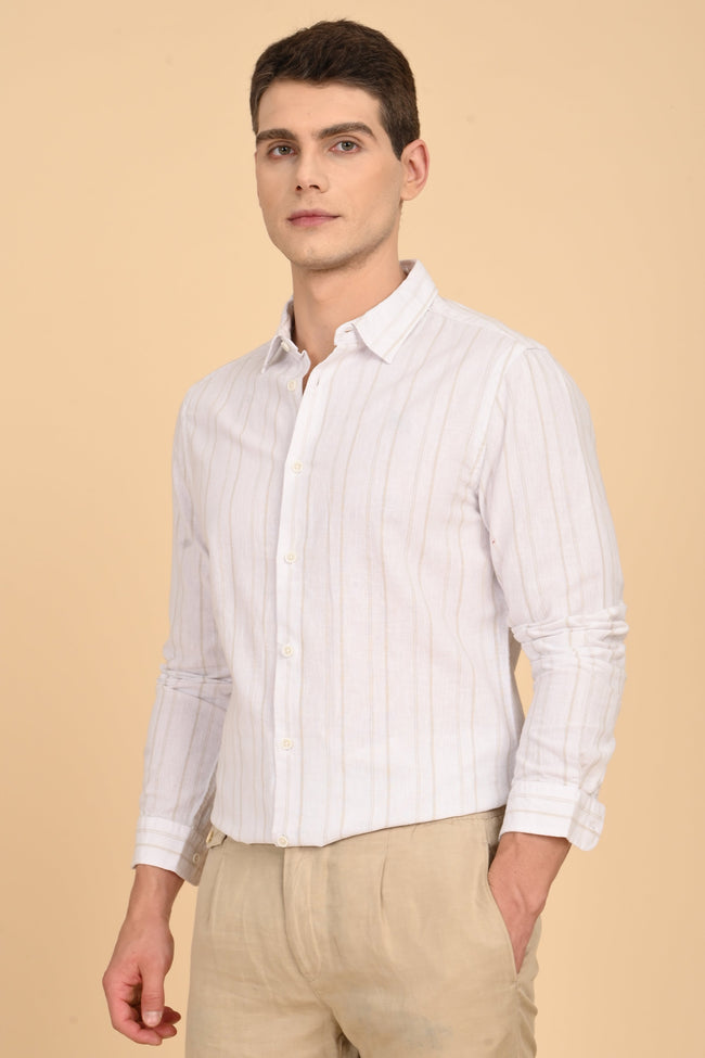 Men Newton White Cotton Linen Striped Shirt