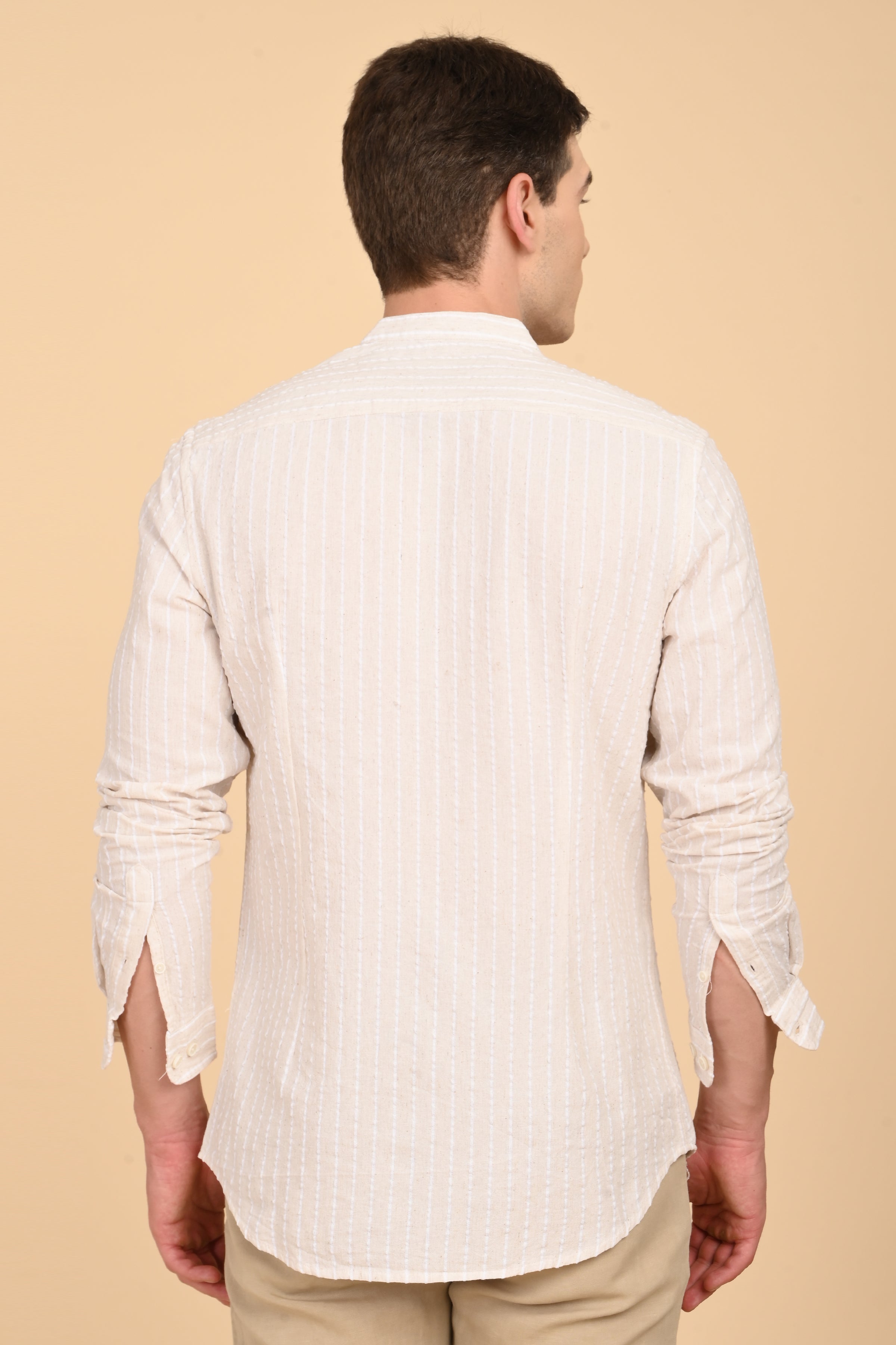 Men Cindy Natural Seersucker Striped Shirt Off White
