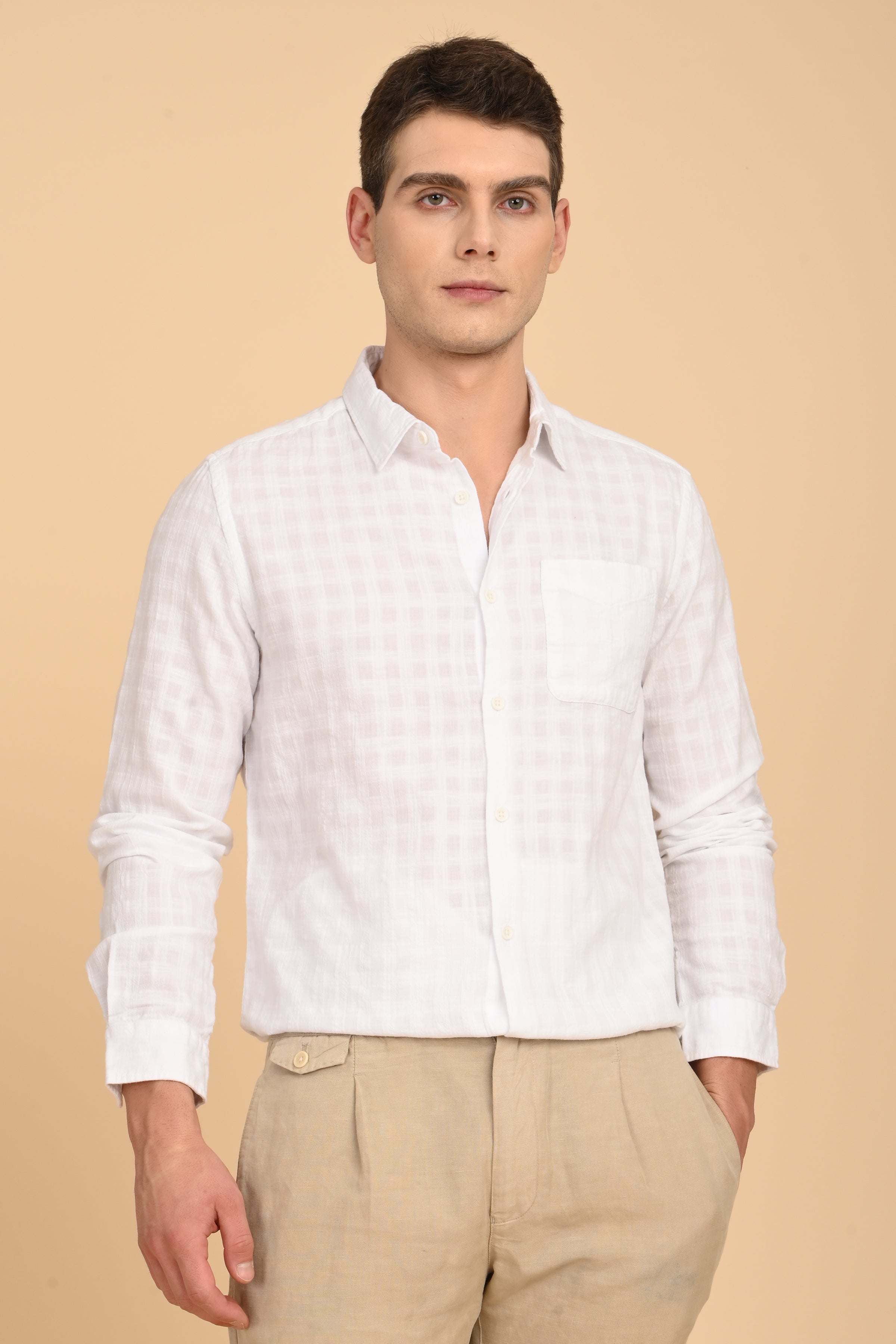 Men Milon Structured Slub Solid Shirt White