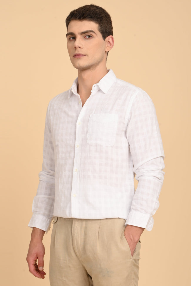 Men Milon Structured Slub Solid Shirt White