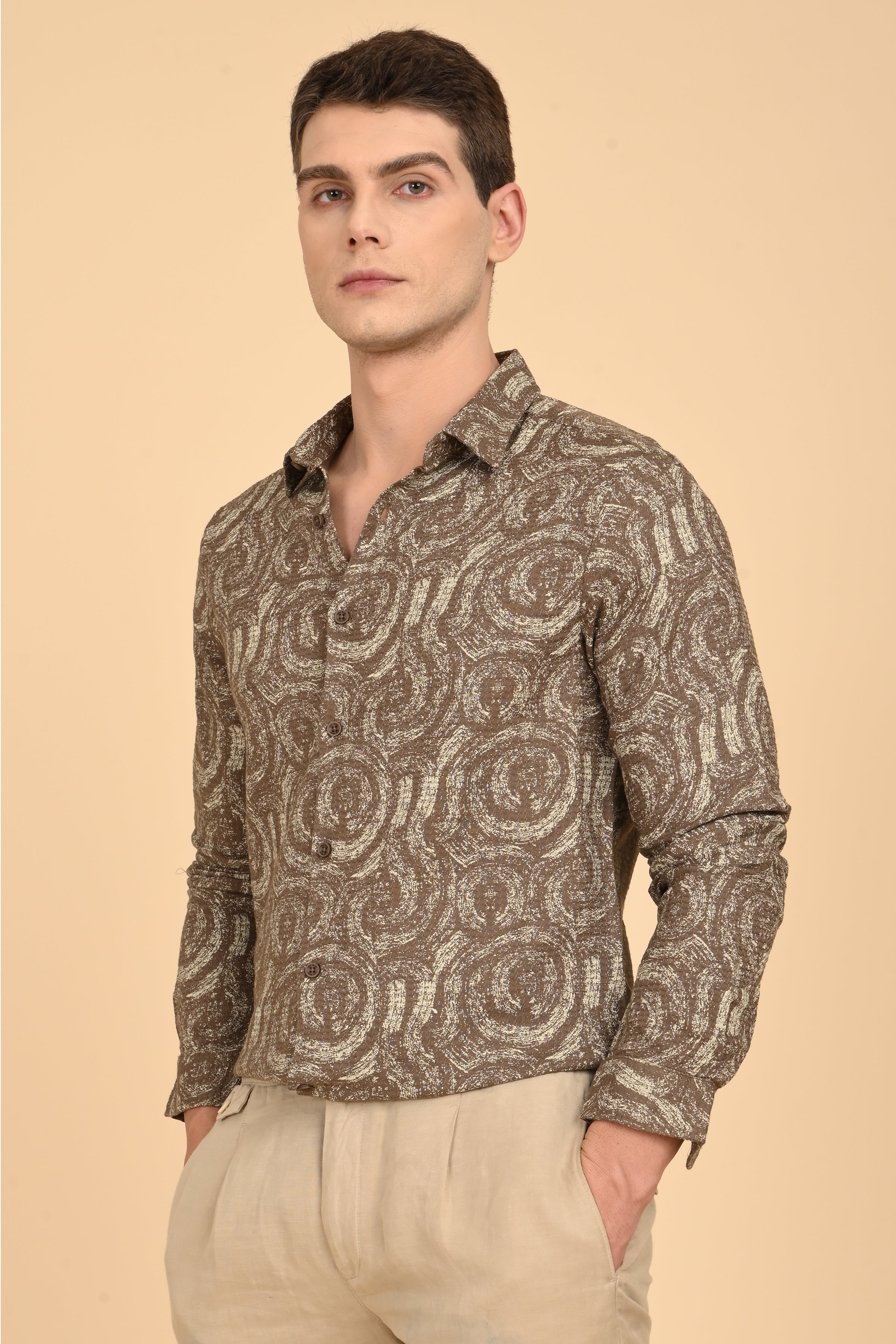 Men Yancy Dobby Printed Shirt Olive