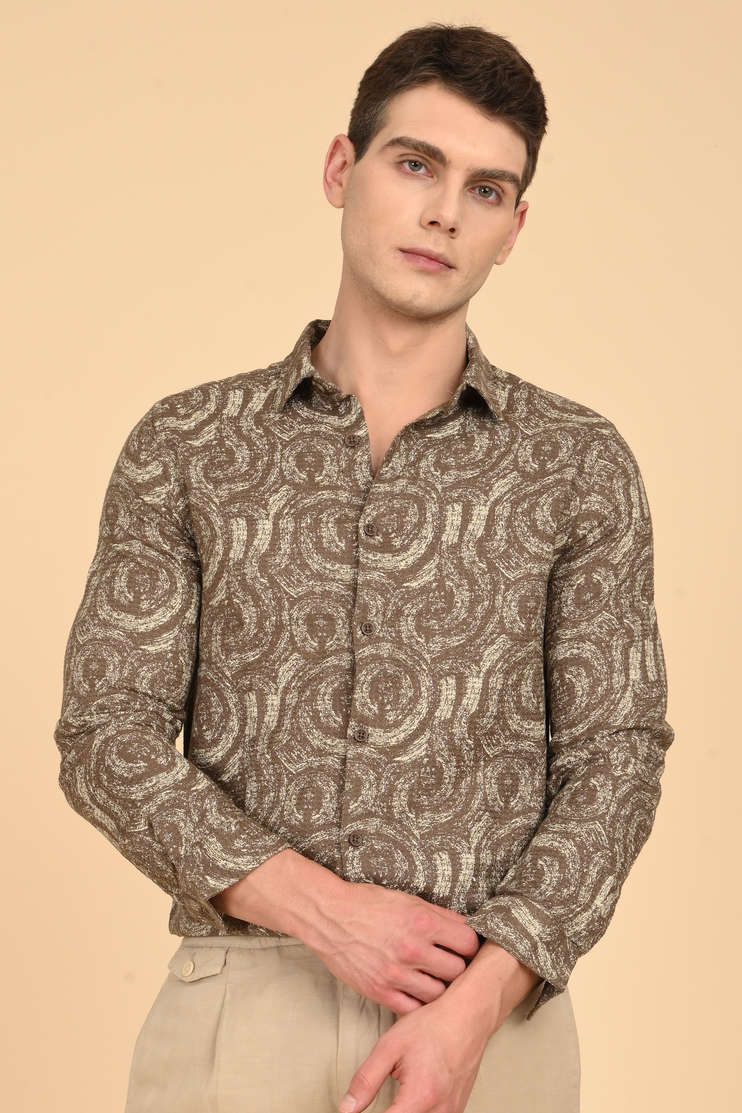 Men Yancy Dobby Printed Shirt Olive