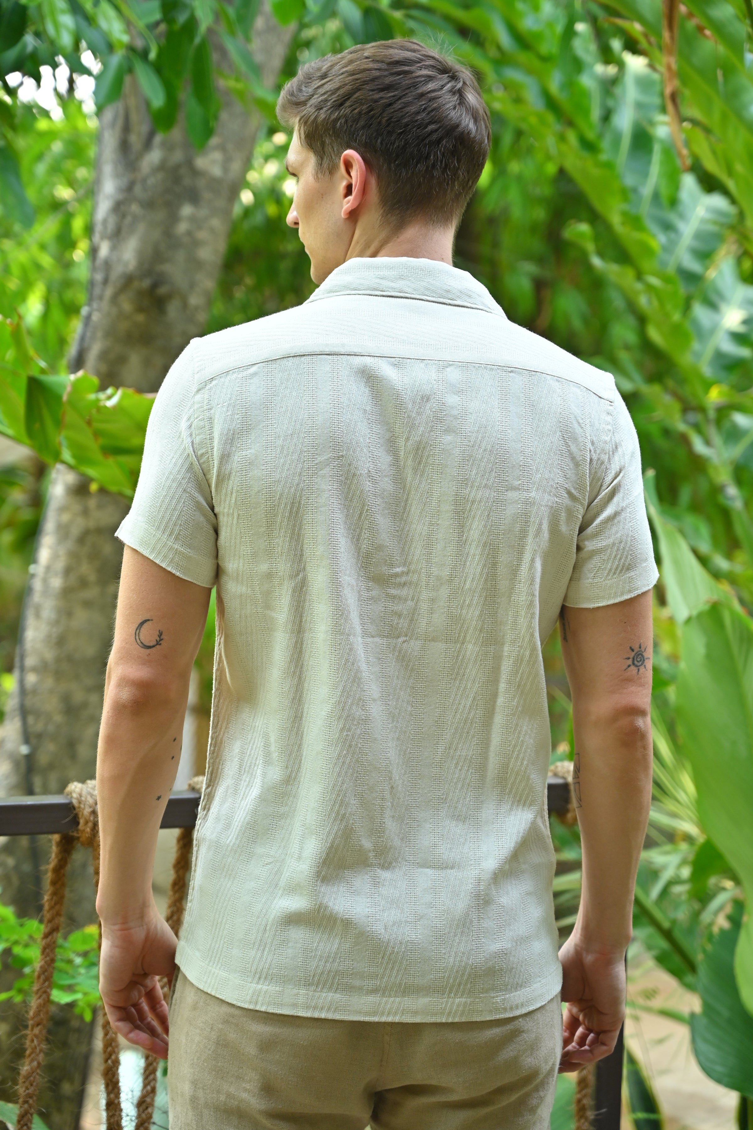 Men Walker Structured Pocketed Plain Shirt Cream