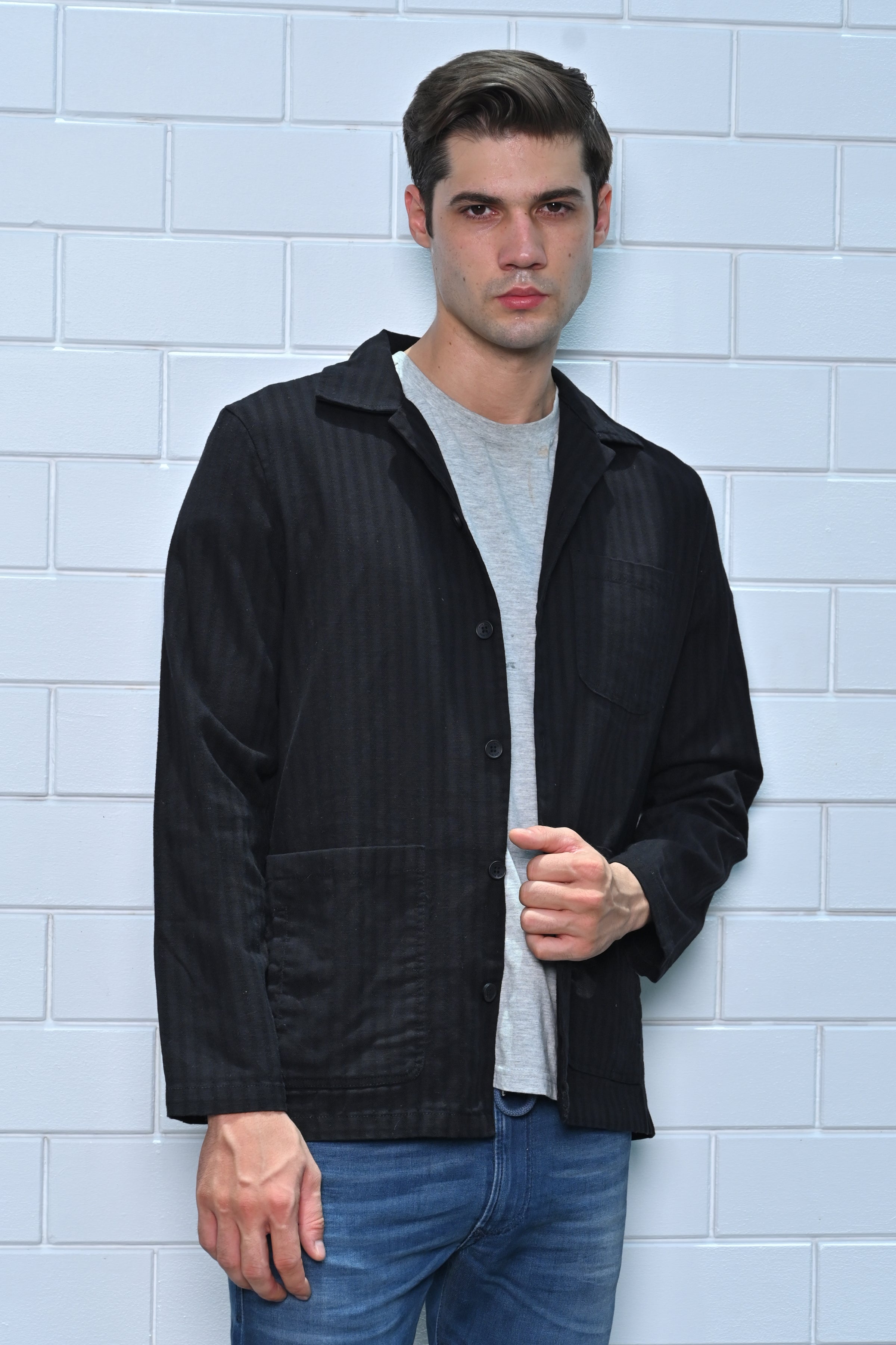 Men Striped Shacket