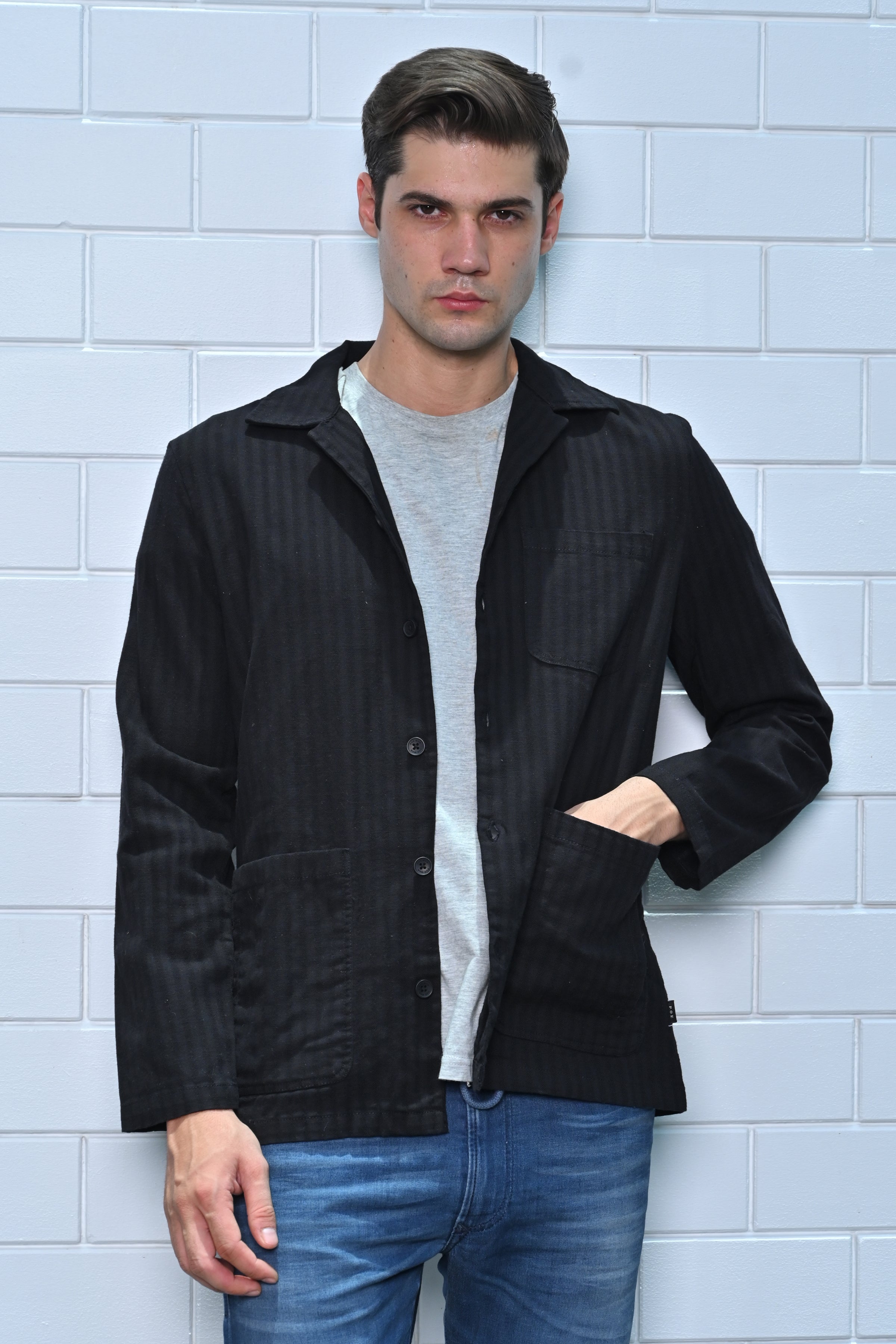 Men Striped Shacket