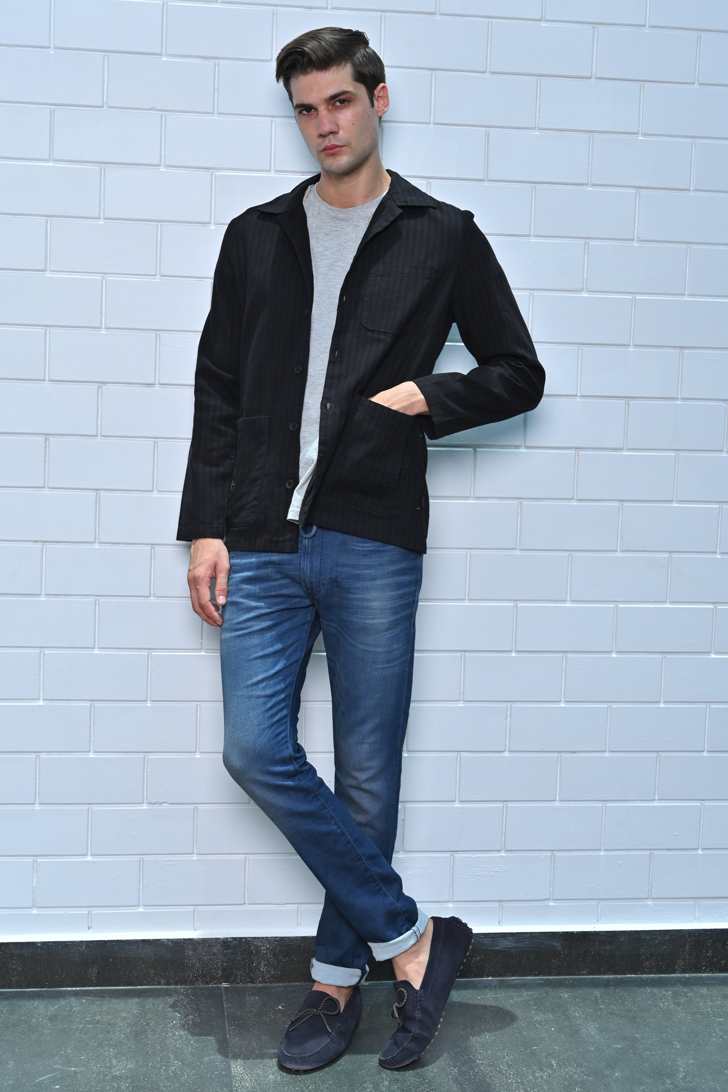 Men Striped Shacket