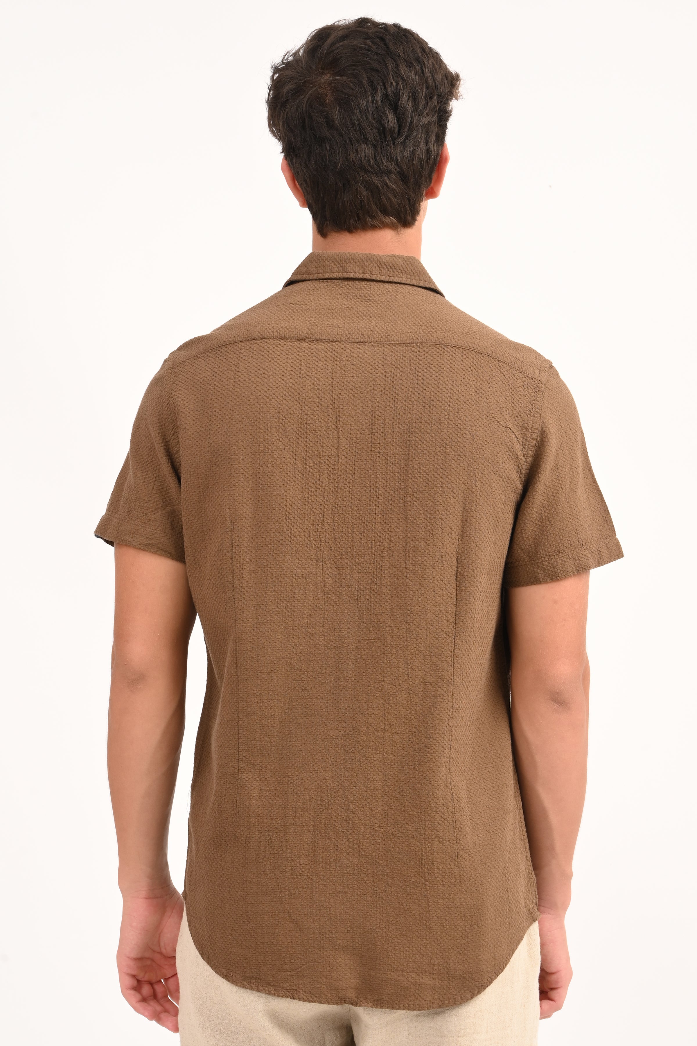Men Peggy Brown Solid Dobby Shirt