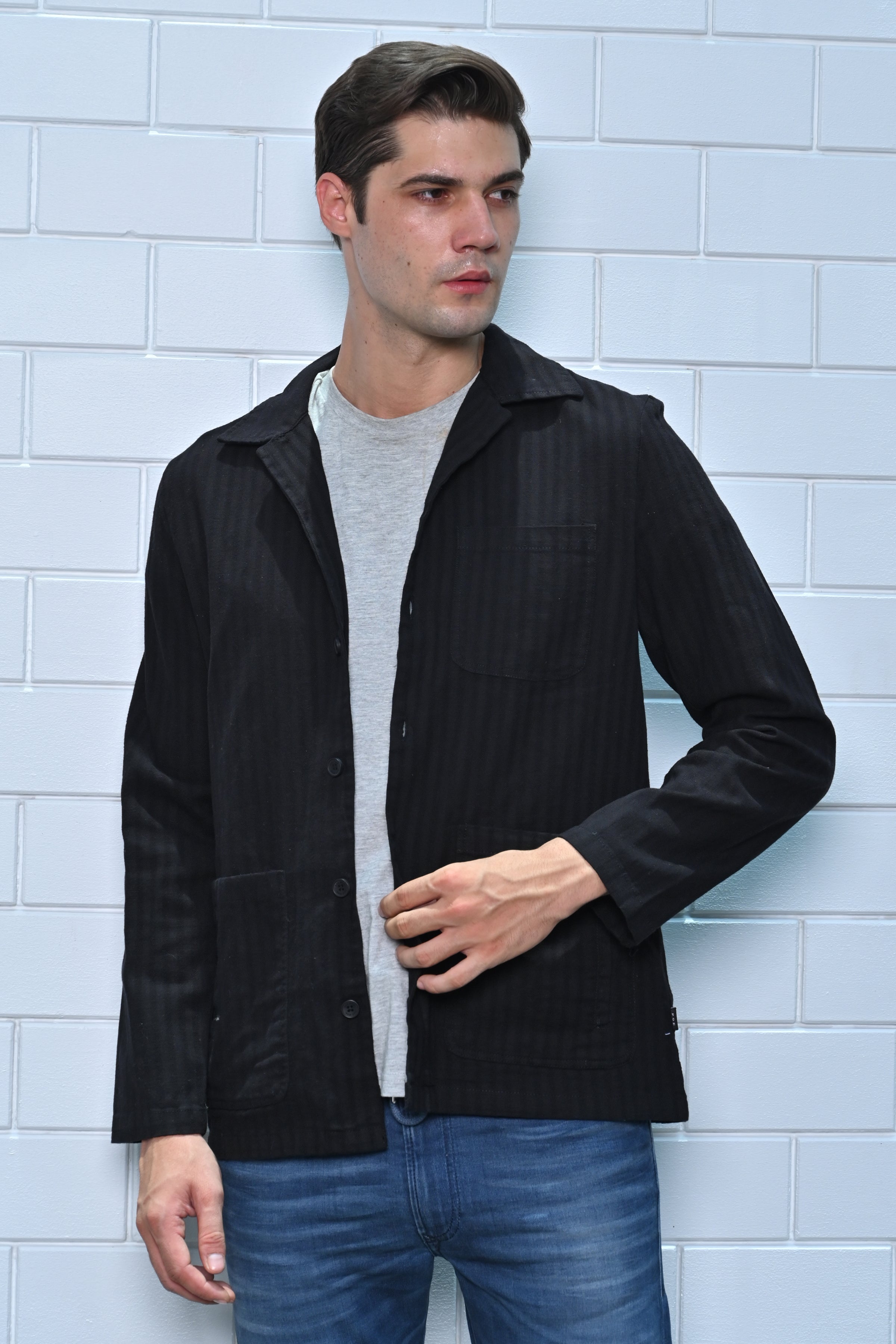 Men Striped Shacket