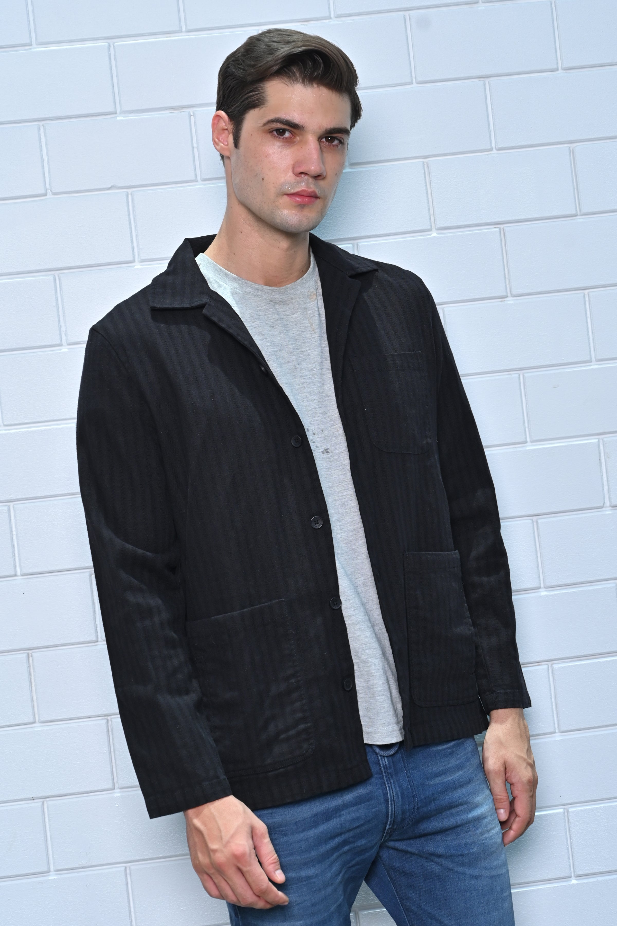 Men Striped Shacket