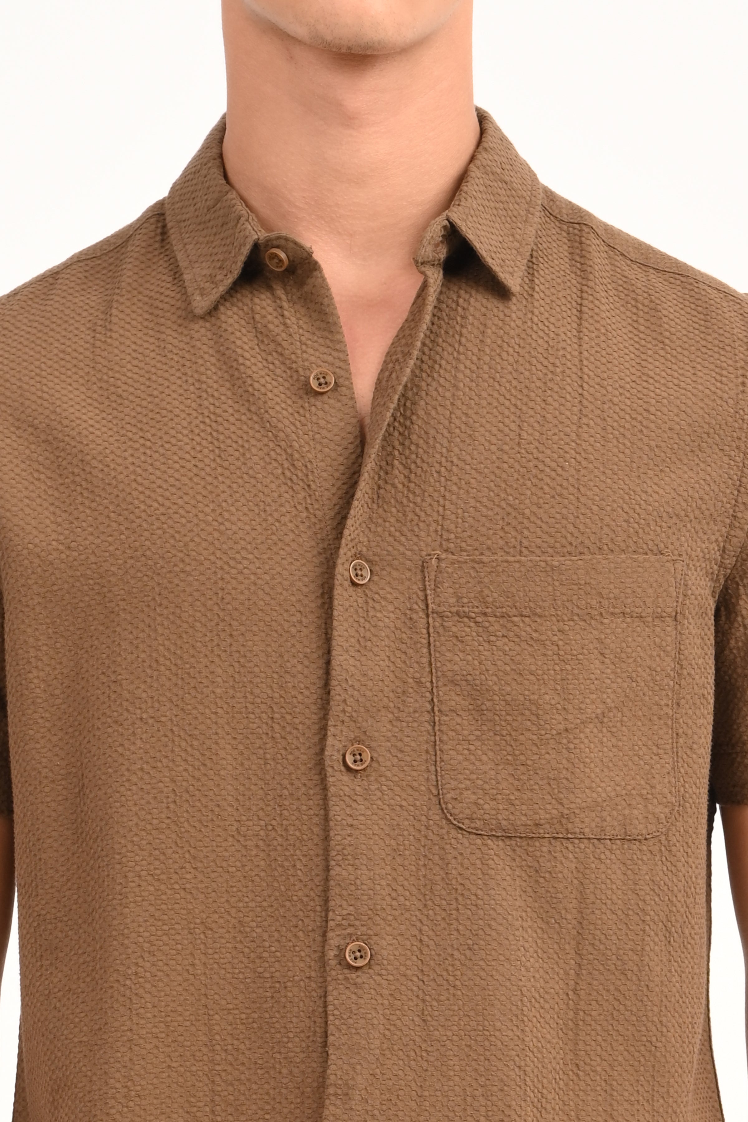Men Peggy Brown Solid Dobby Shirt