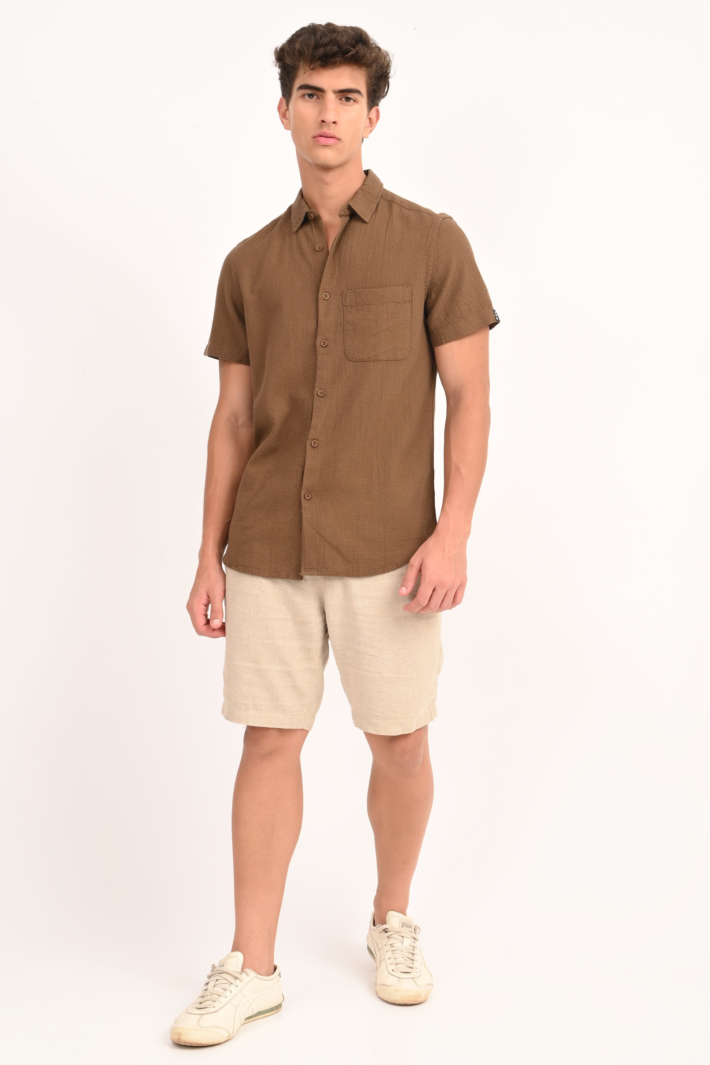 Men Peggy Brown Solid Dobby Shirt