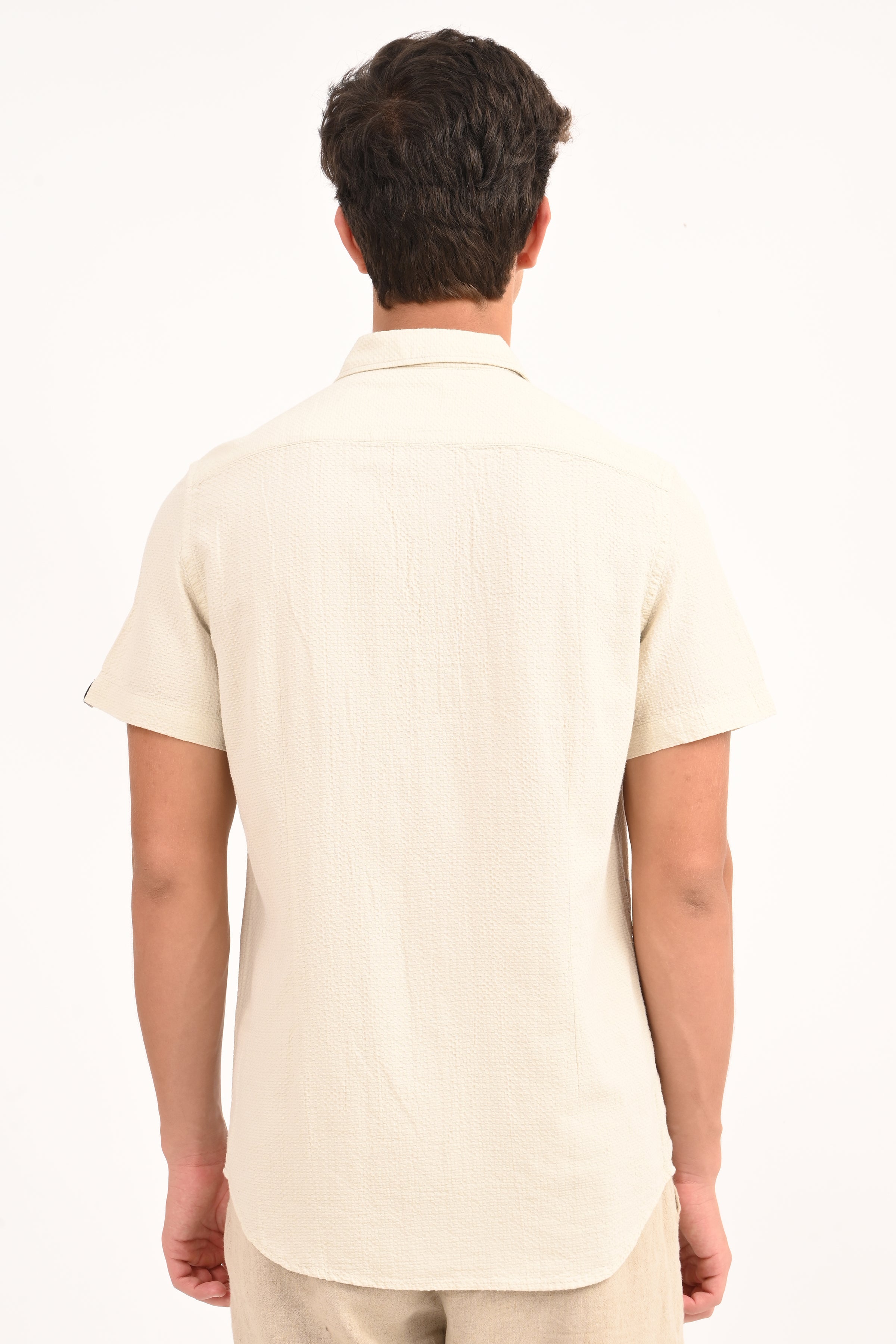 Men Peggy Beige Solid Dobby Shirt