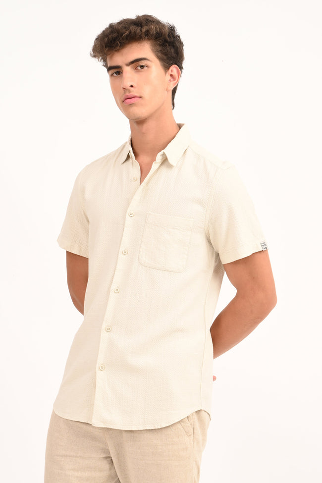 Men Peggy Beige Solid Dobby Shirt
