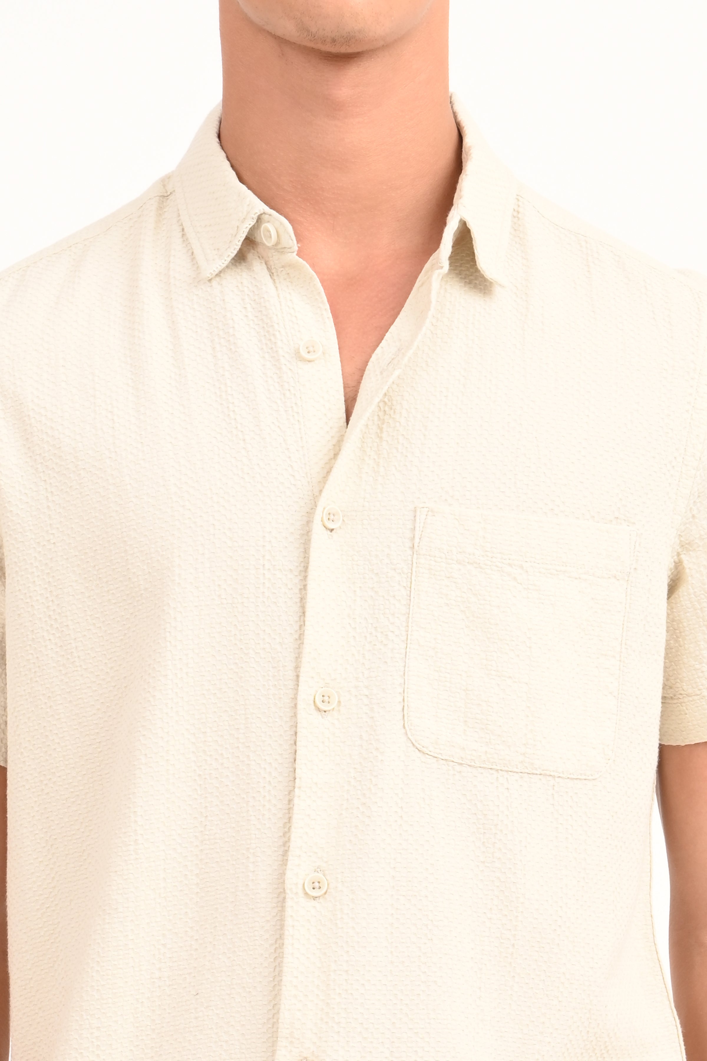 Men Peggy Beige Solid Dobby Shirt