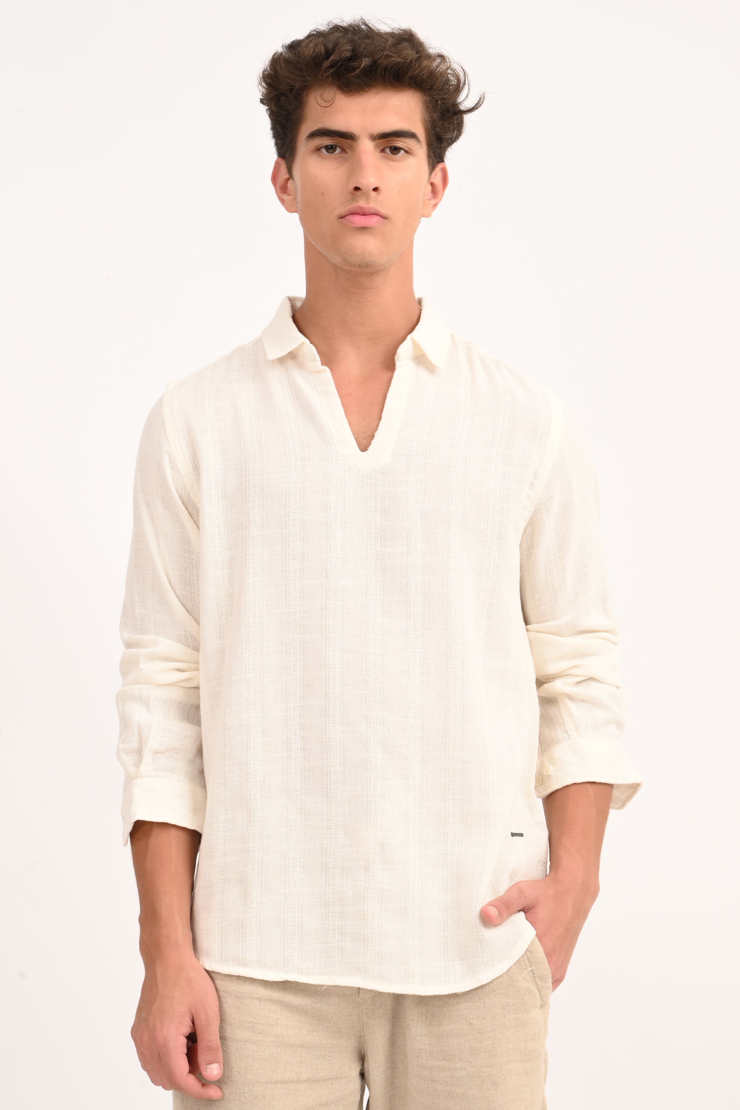 Men Cotton Lino Dobby Shirt