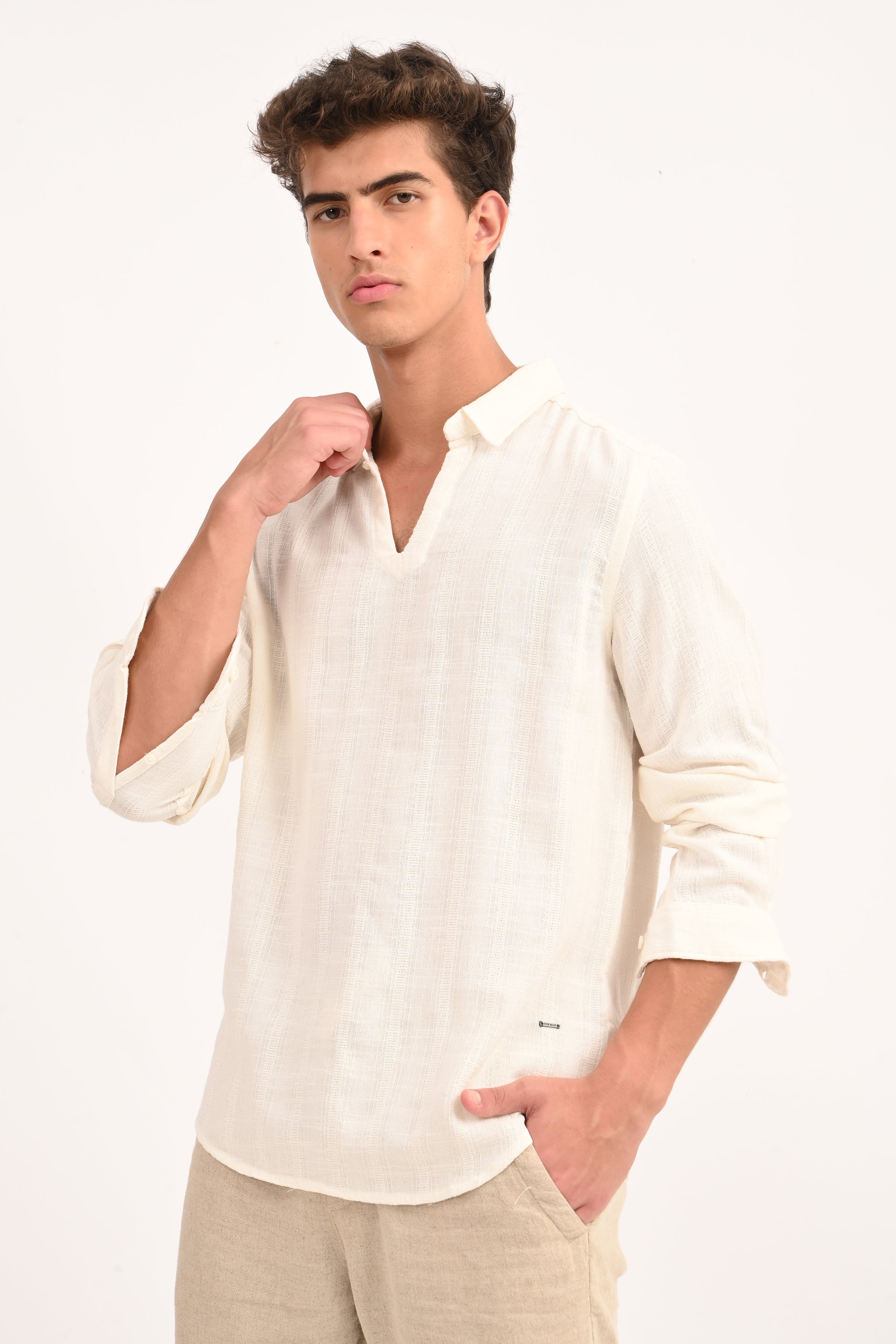 Men Cotton Lino Dobby Shirt