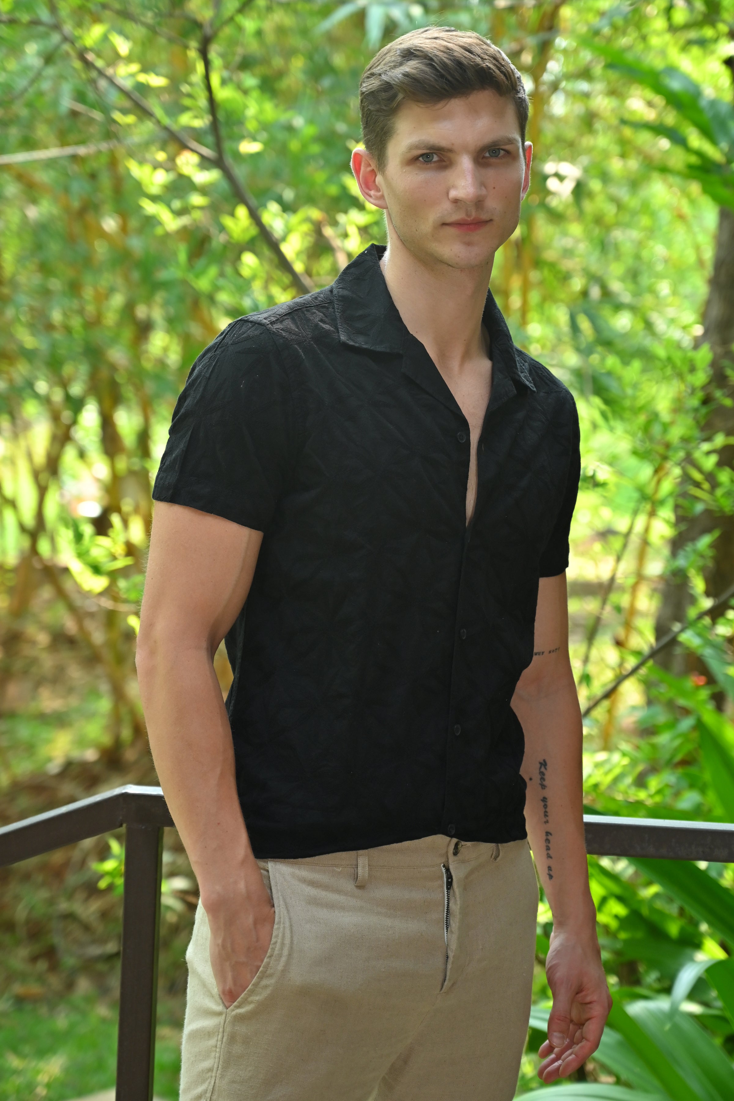 Men Dyed Embroidered Shirt