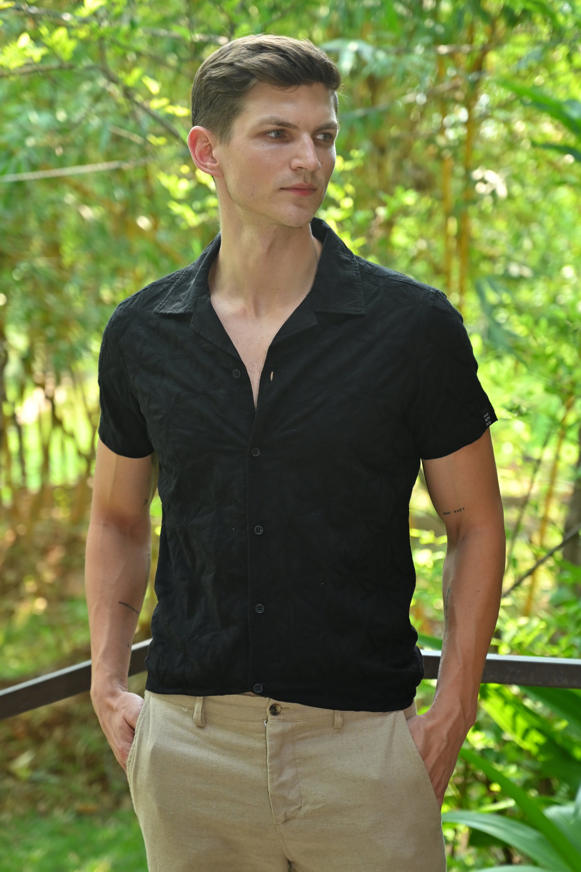 Men Dyed Embroidered Shirt