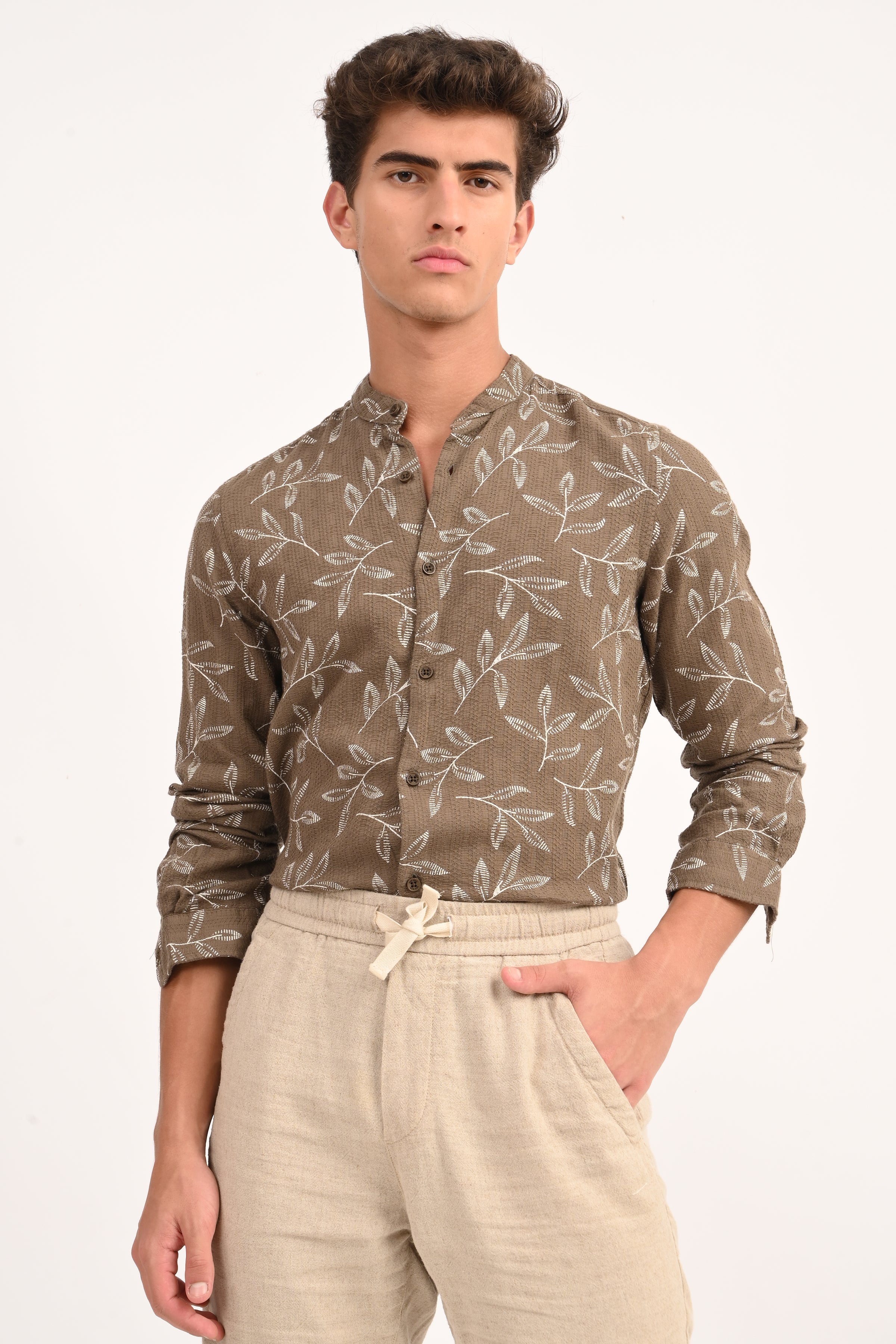 Mens Sweden Sand Dobby Printed Shirt