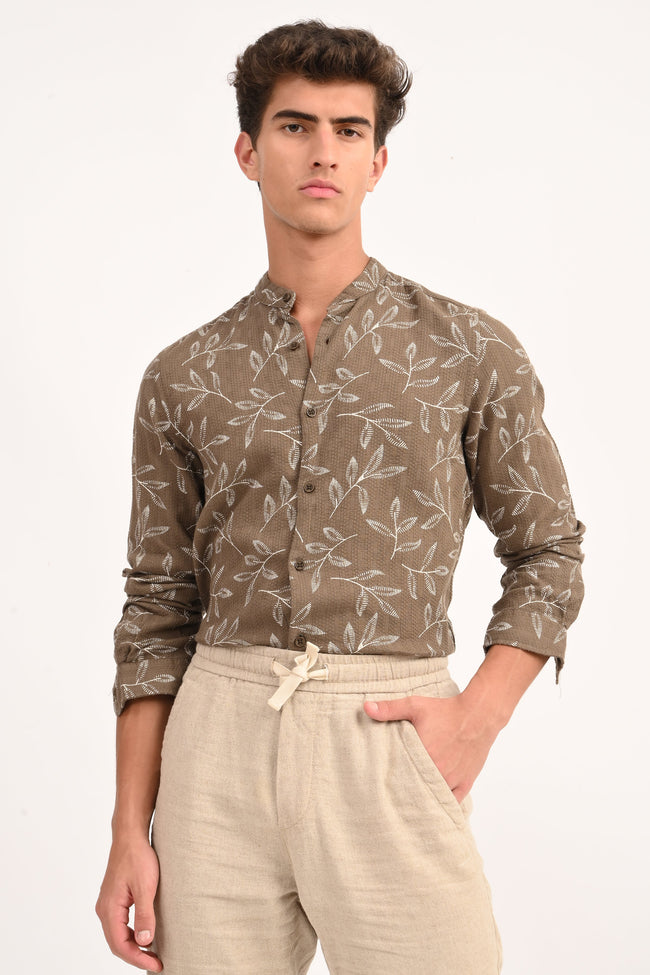 Mens Sweden Sand Dobby Printed Shirt